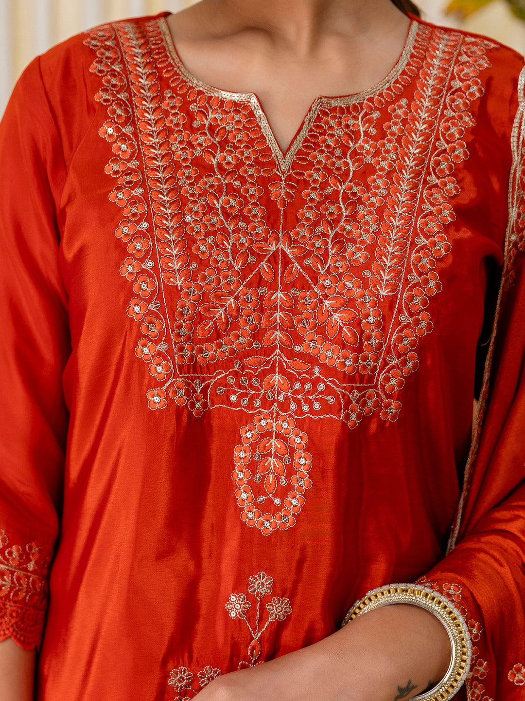Utsaah Rust Embroidred Kurta Sets with Sequins Work Women Suits