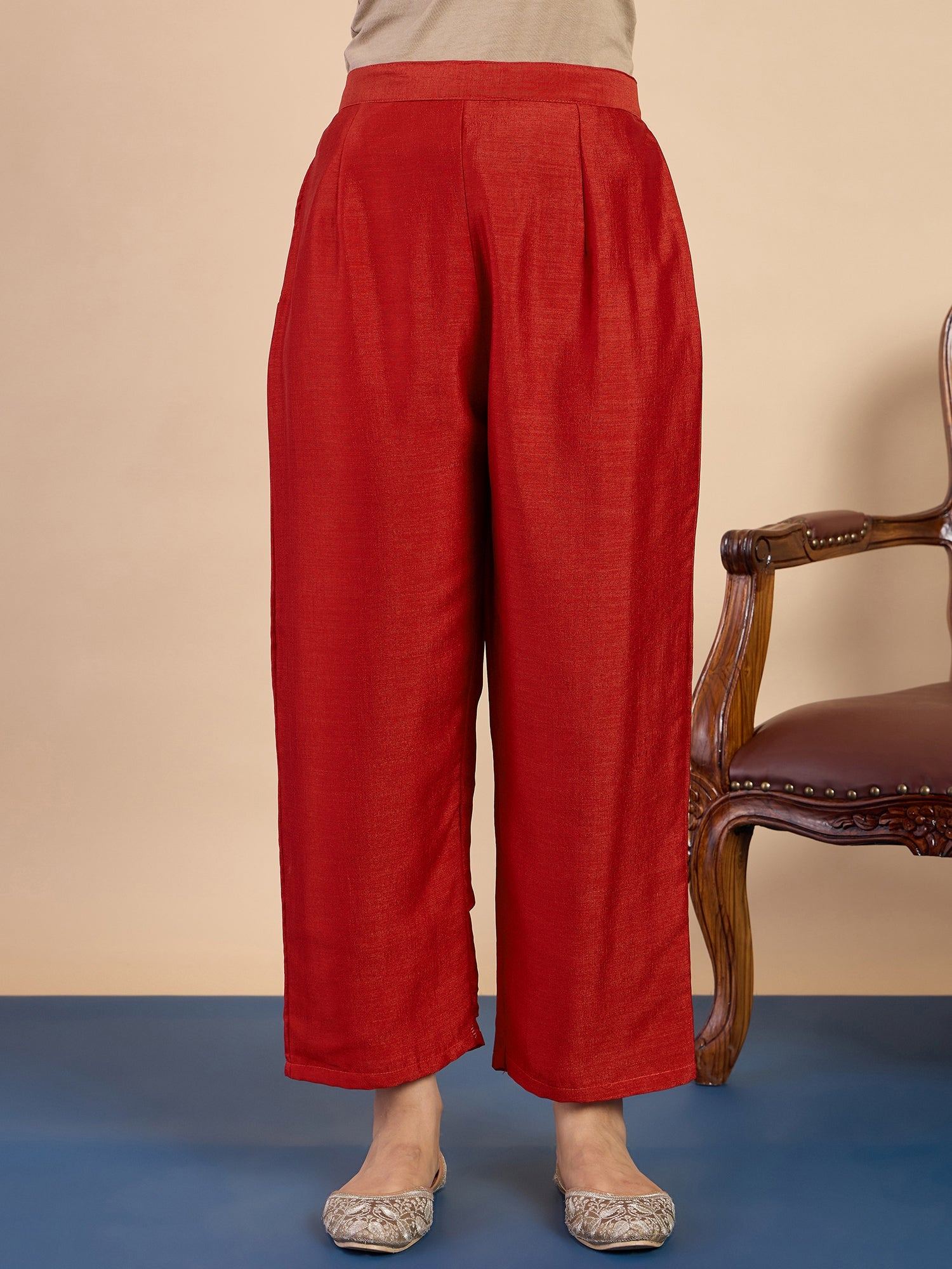 Aurevia Rust Women's Designer Kurta Pant Set Premium Pattern Collection