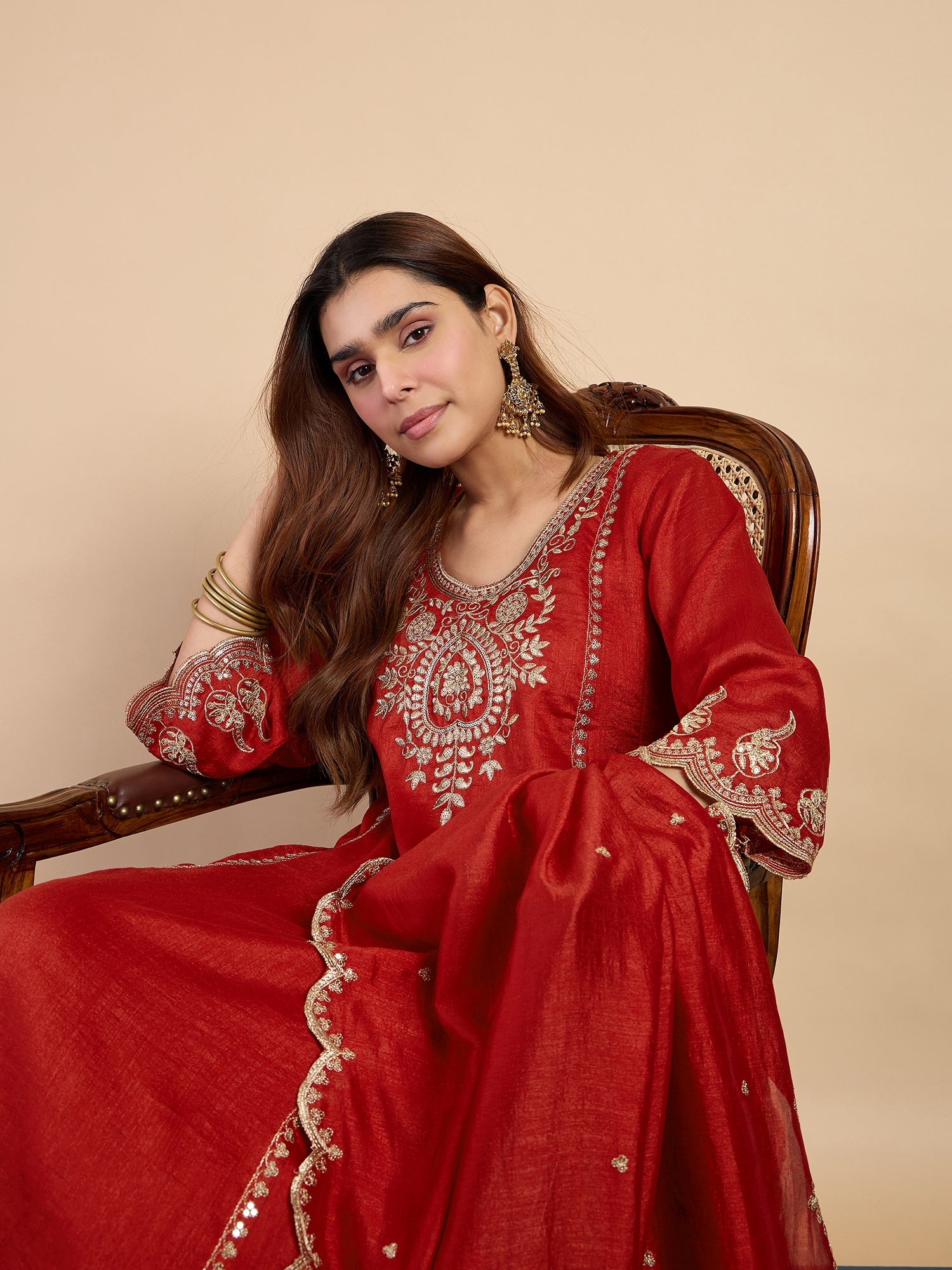 Aurevia Rust Women's Designer Kurta Pant Set Premium Pattern Collection