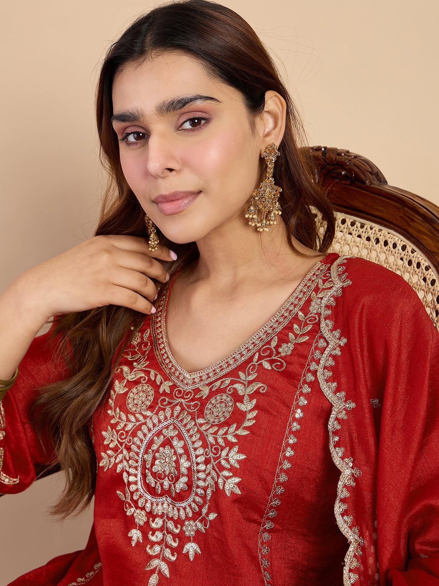 Aurevia Rust Women's Designer Kurta Pant Set Premium Pattern Collection