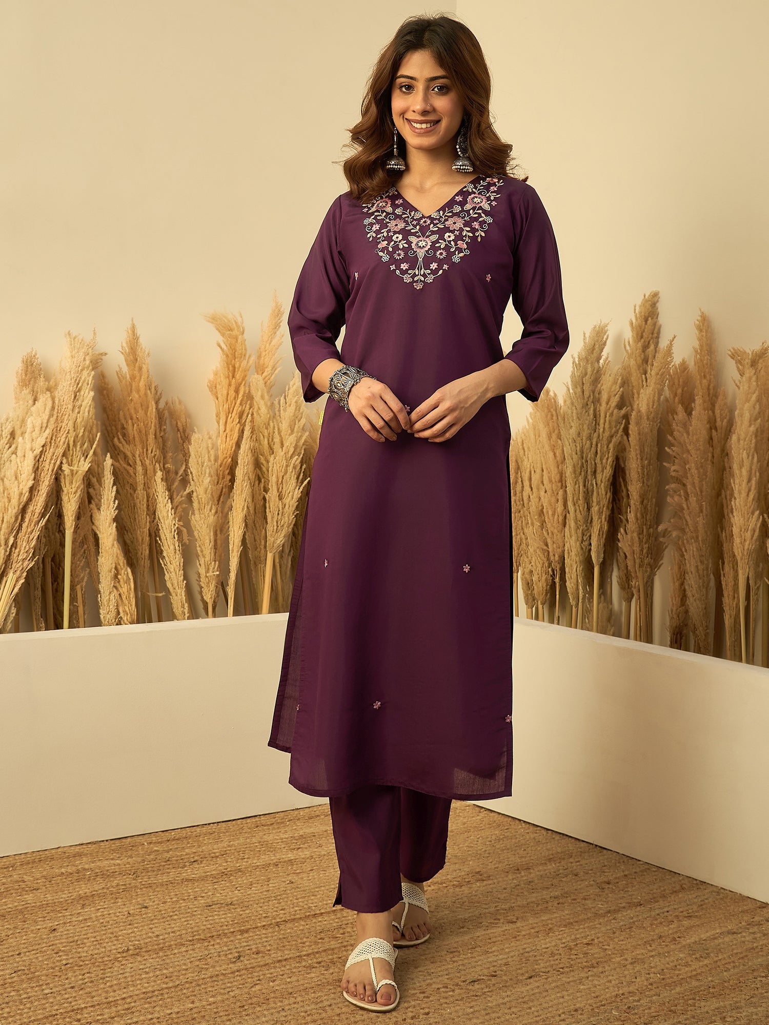 Meera Women's Purple Festive Kurta Set with Printed Dupatta