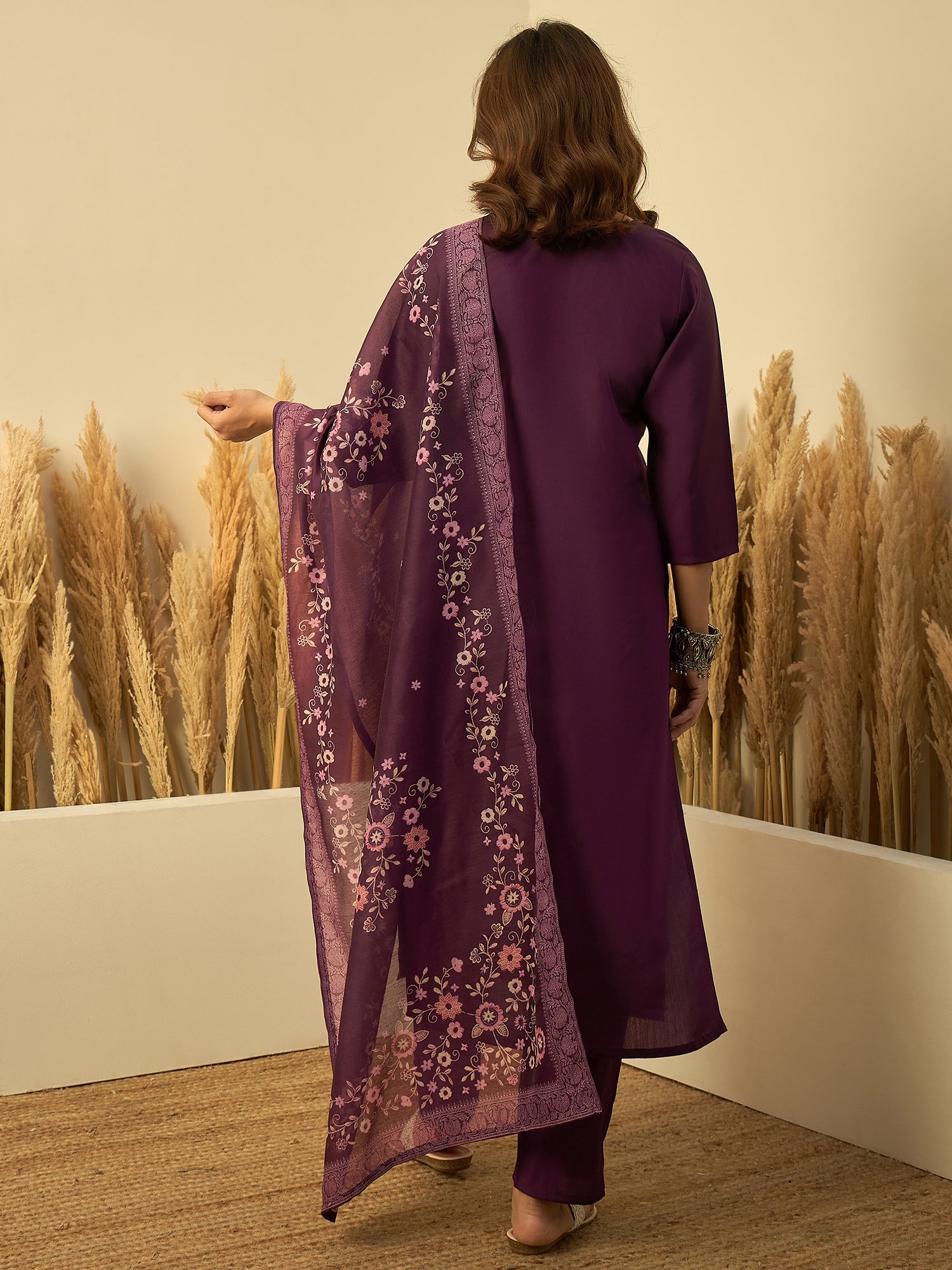 Meera Women's Purple Festive Kurta Set with Printed Dupatta