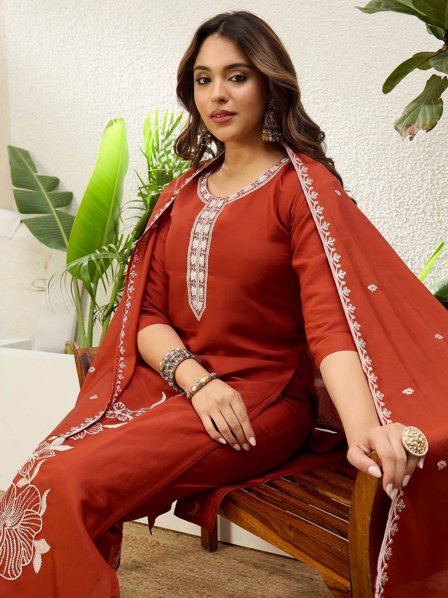 Yashika Rust Women’s Traditional Kurta Pant Set with Dupatta