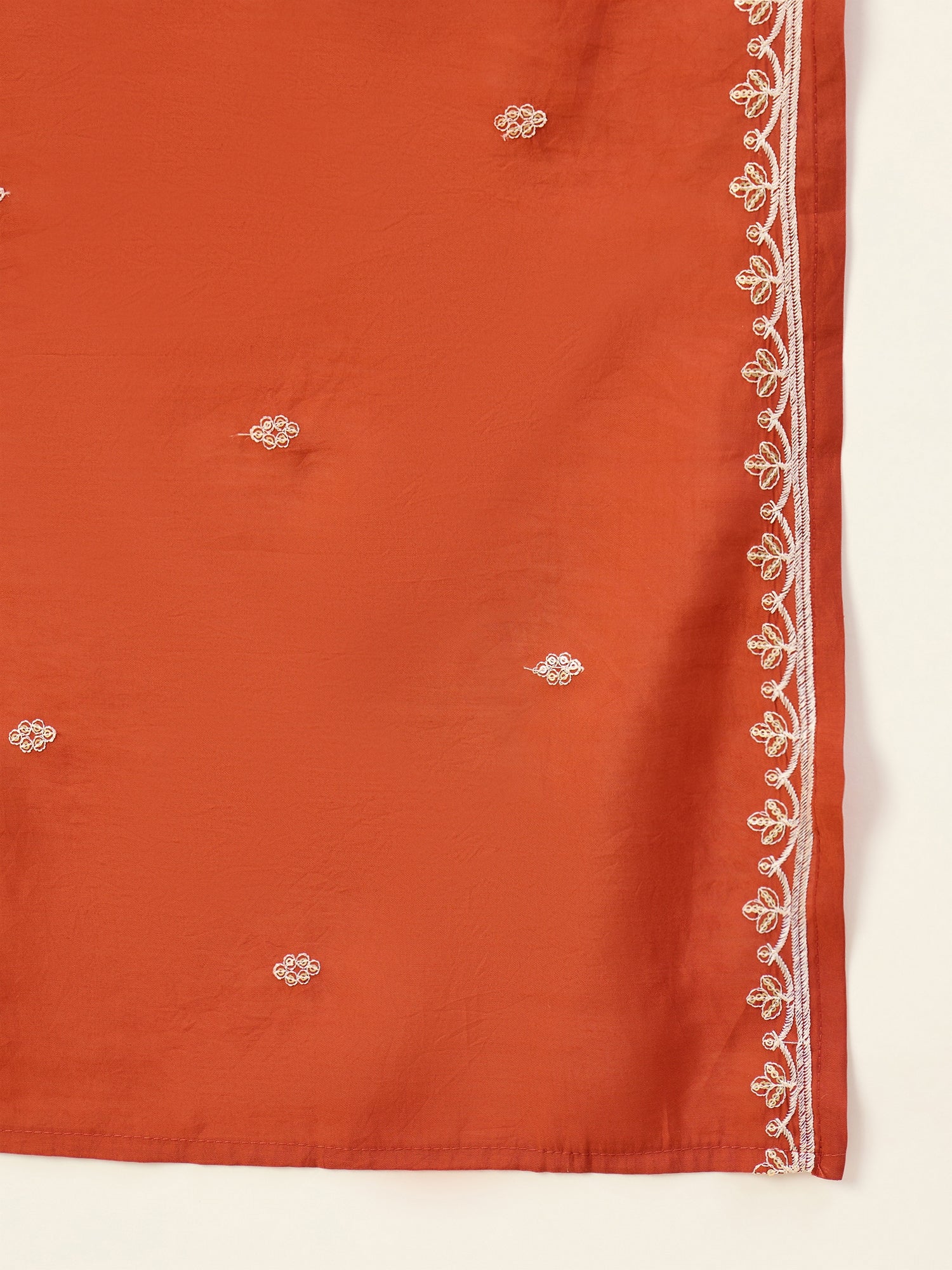 Vasundhara Women's Rust Silk Blend Embroidered Yoke Kurta Set