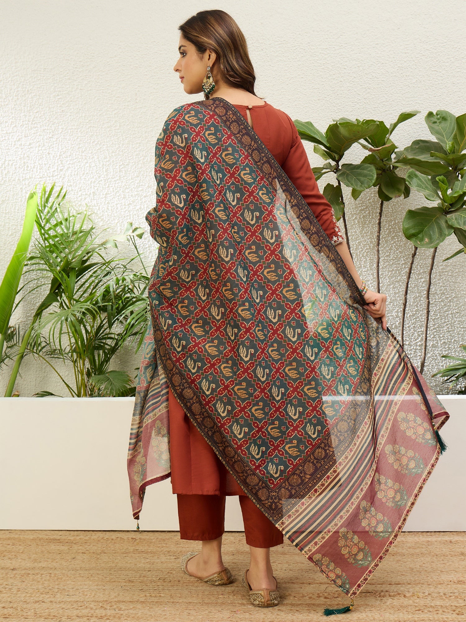 Gayatri Women's Rust Festive Flared Kurta Set with Traditional Print Dupatta