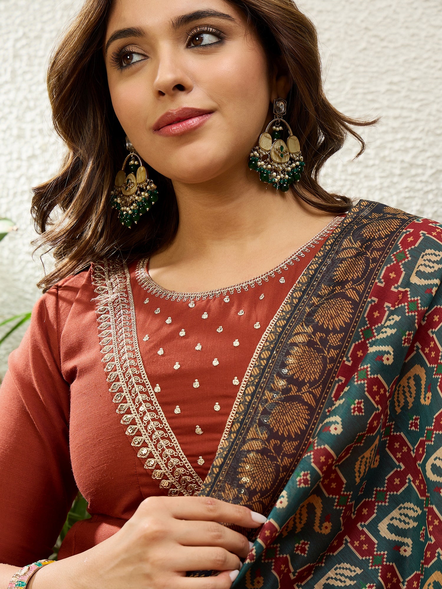 Gayatri Women's Rust Festive Flared Kurta Set with Traditional Print Dupatta