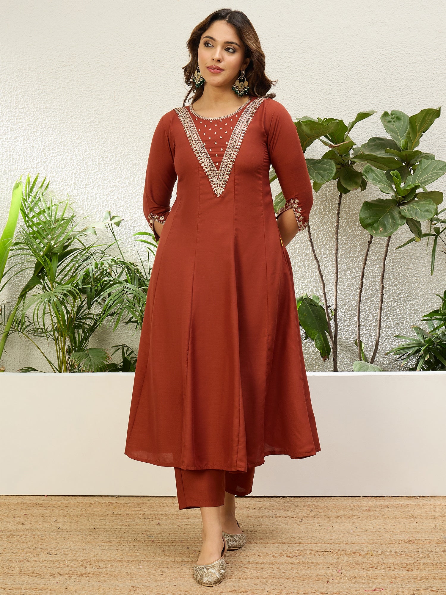 Gayatri Women's Rust Festive Flared Kurta Set with Traditional Print Dupatta