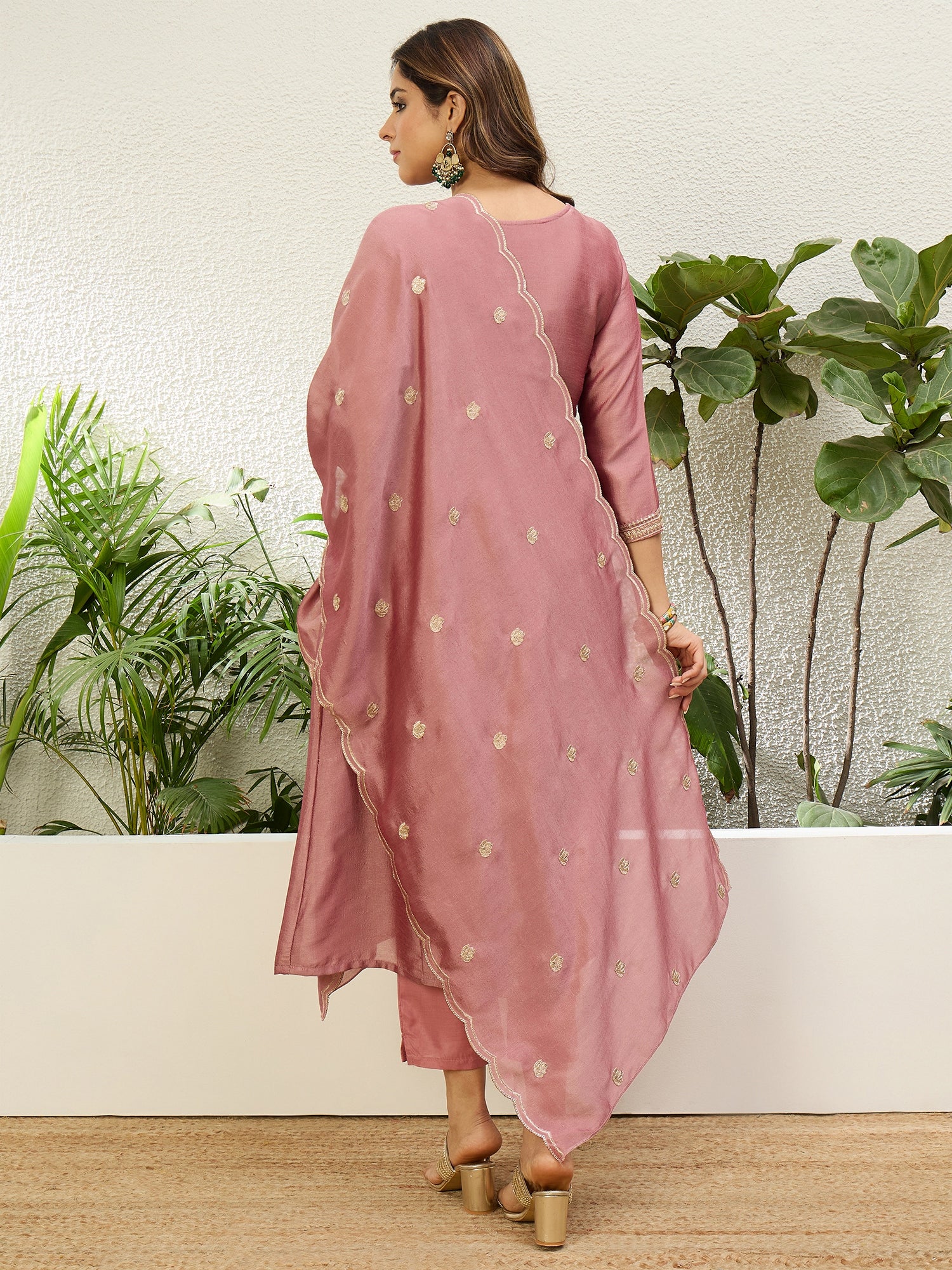 Padmini Women's Mauve Pink Embroidered Yoke Design Flared Kurta Set