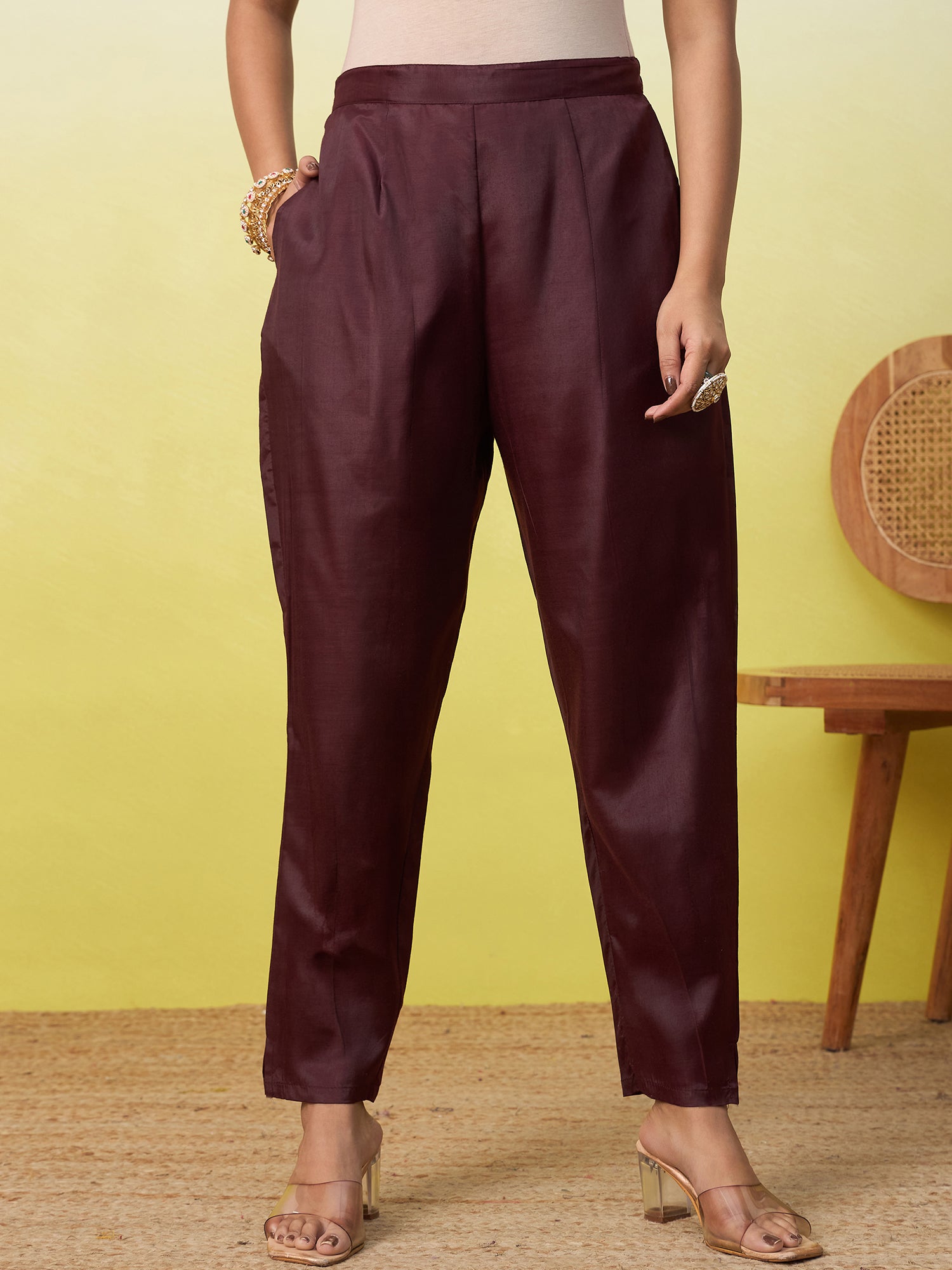 Riddhi Women's Coffee Brown Embroidered Yoke Design Kurta Pant Set with Dupatta