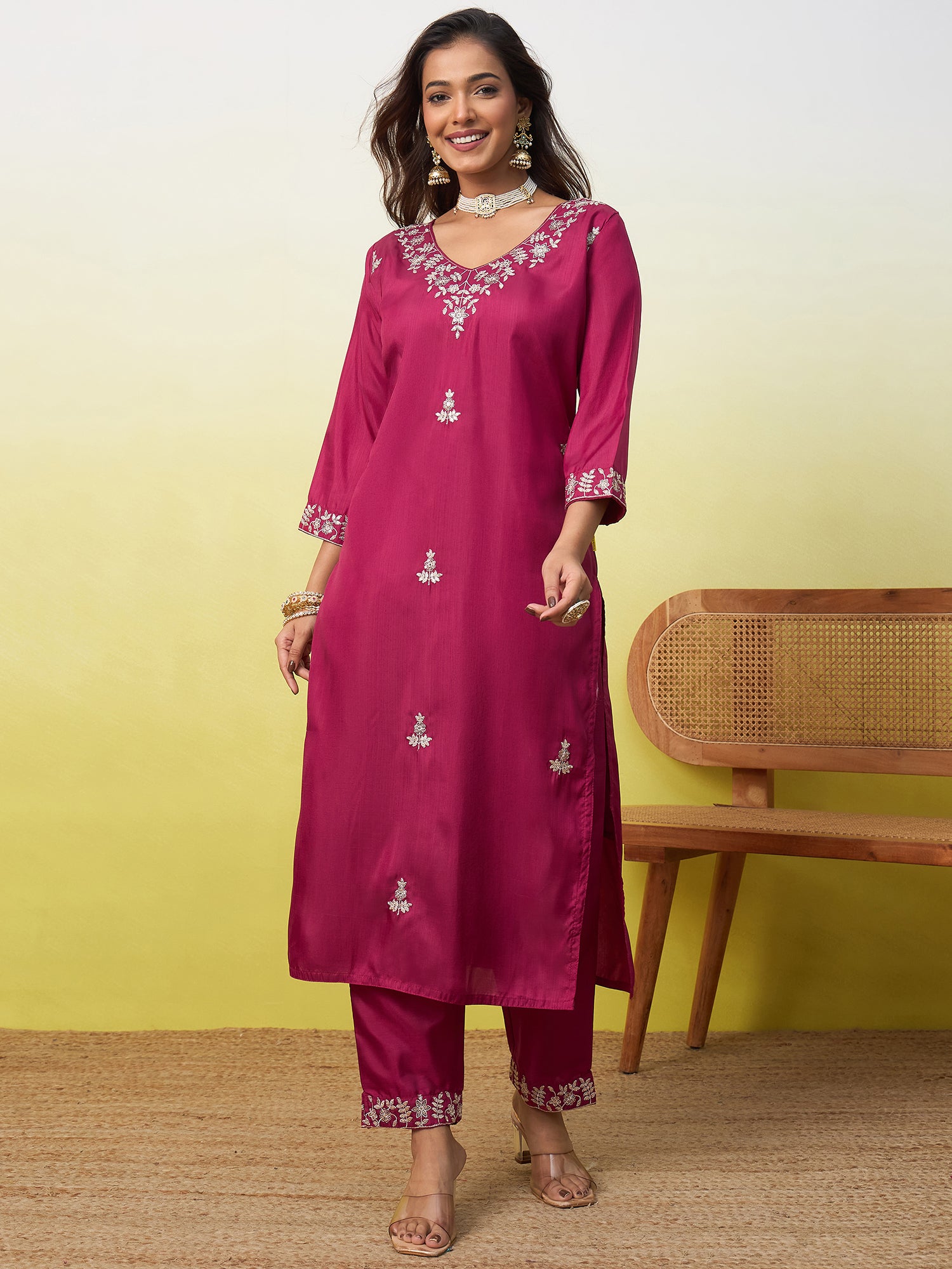 Prisha Women's Embroidered Yoke Design Straight Kurta Set with Dupatta