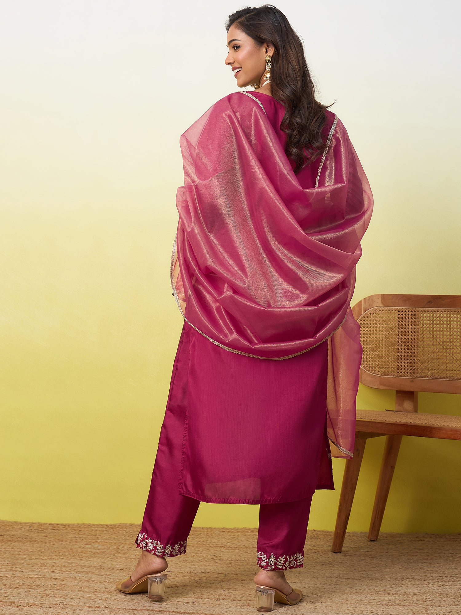 Prisha Women's Embroidered Yoke Design Straight Kurta Set with Dupatta