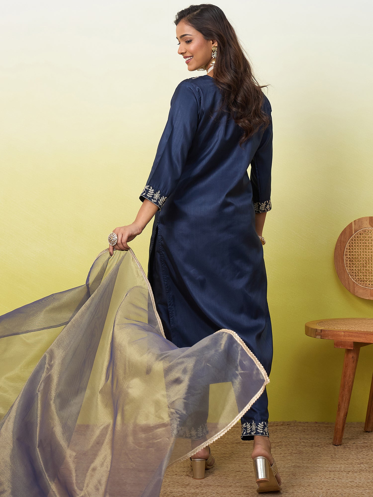 Aadhya Women's Embroidered Yoke Design Straight Kurta Set with Dupatta