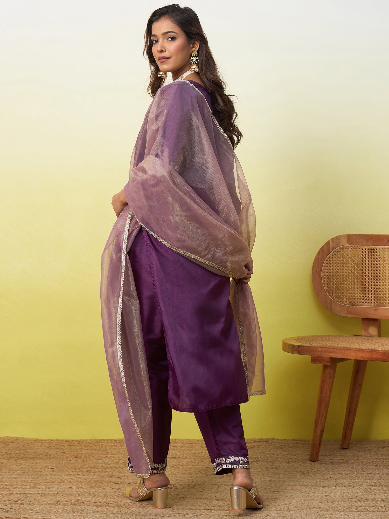 Kavya Women's Embroidered Yoke Design Straight Kurta Set with Dupatta
