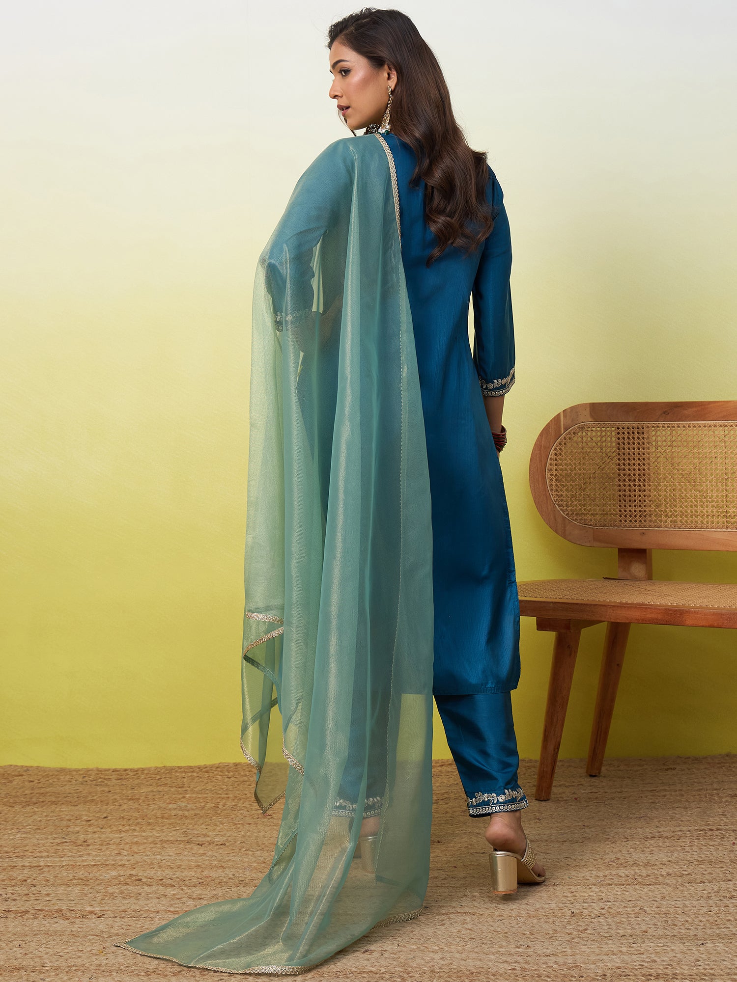 Diya Women's Embroidered Yoke Design Straight Kurta Set with Dupatta