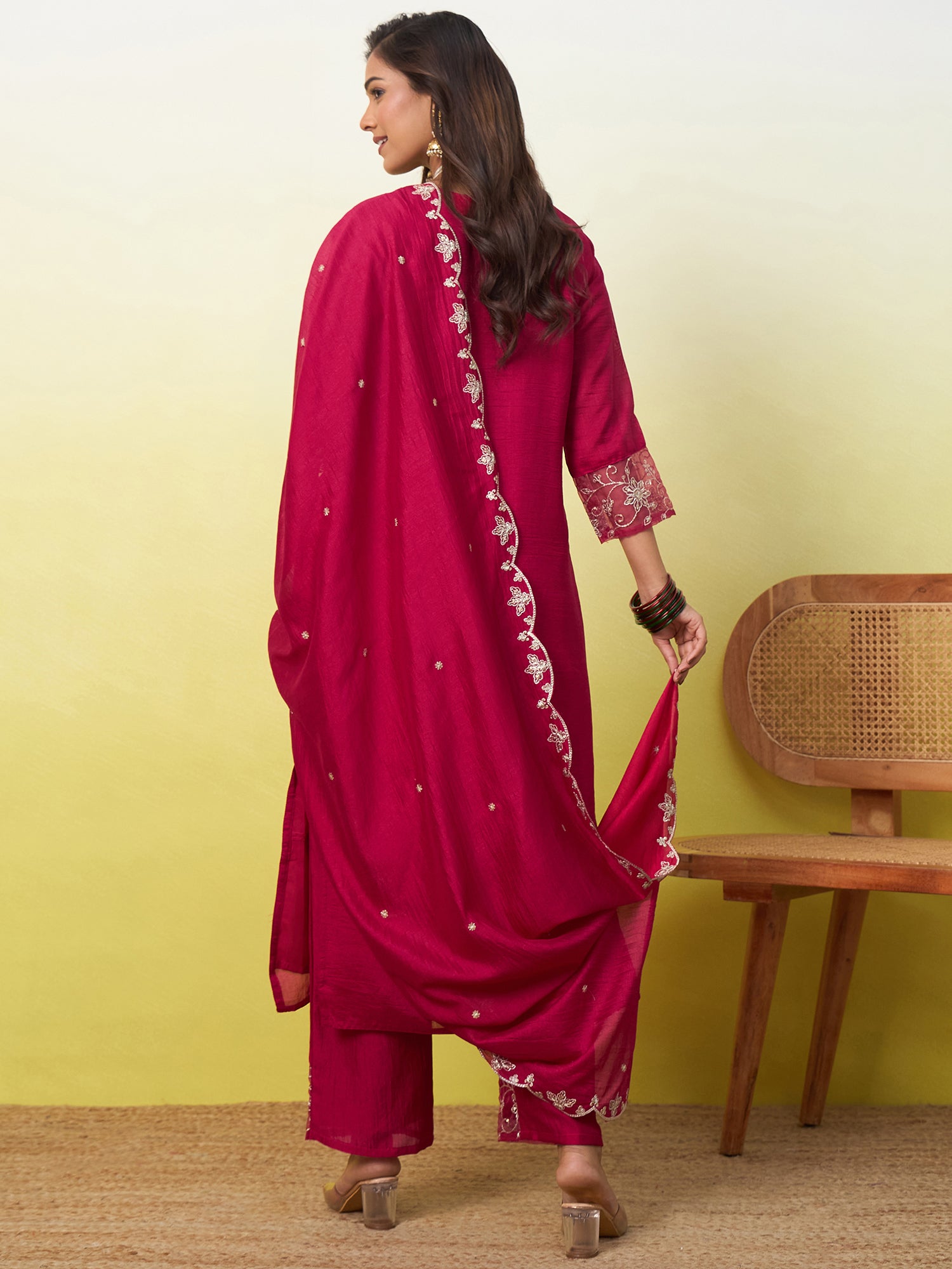 Meera Women's Embroidered Yoke Design Straight Kurta Set with Dupatta