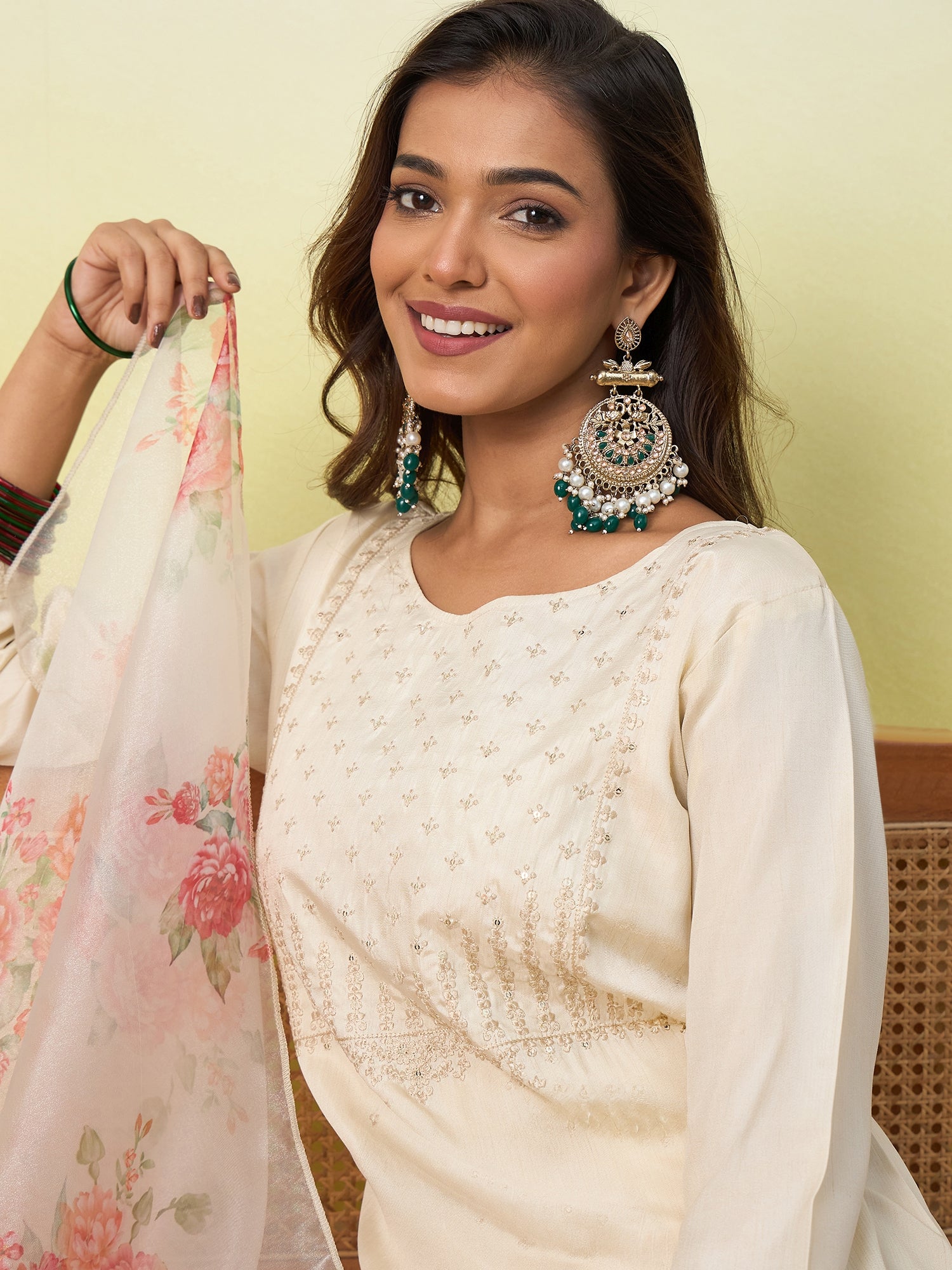 Kavya Women's Embroidered Yoke Design Straight Kurta Set with Dupatta