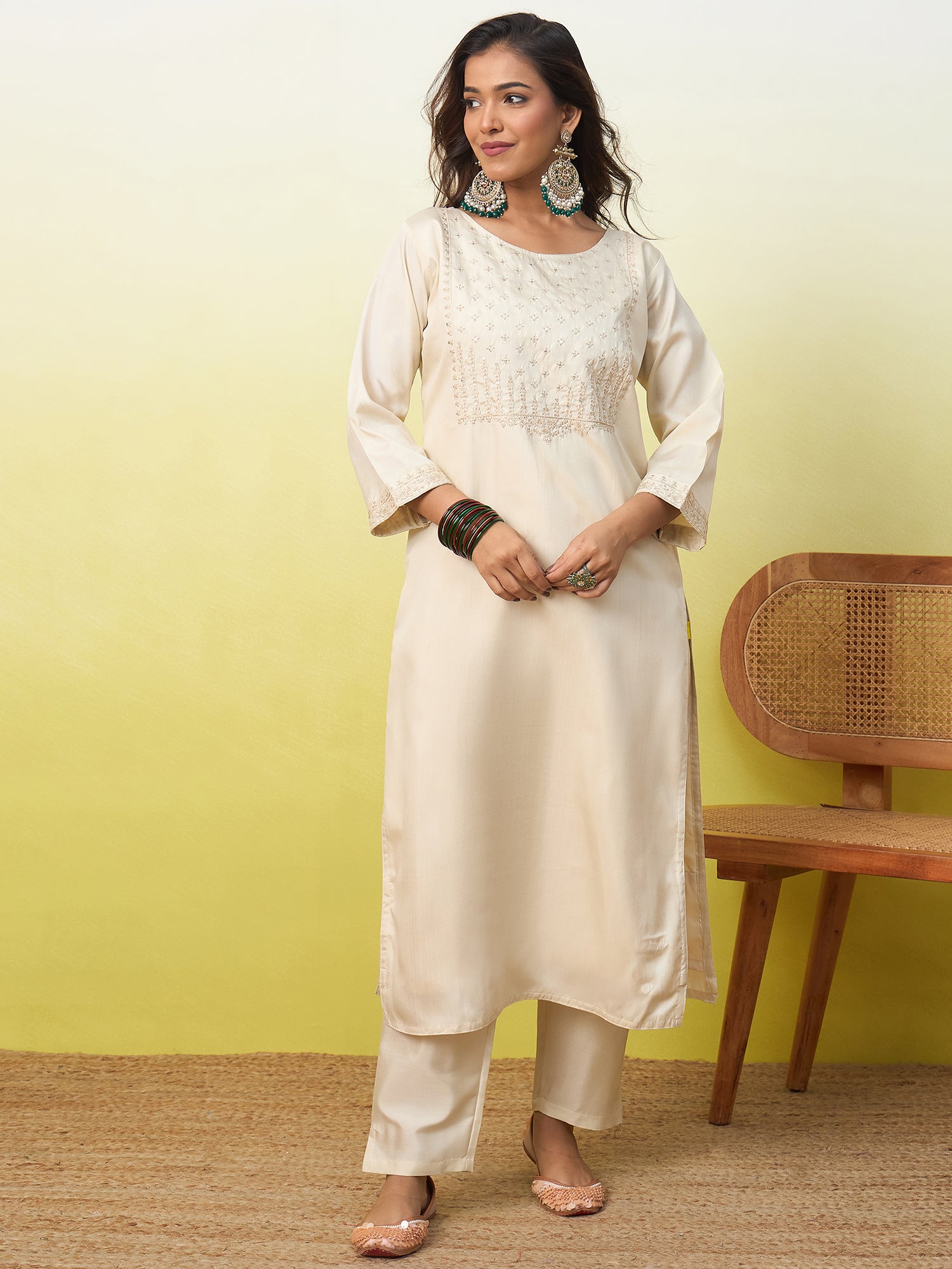 Kavya Women's Embroidered Yoke Design Straight Kurta Set with Dupatta