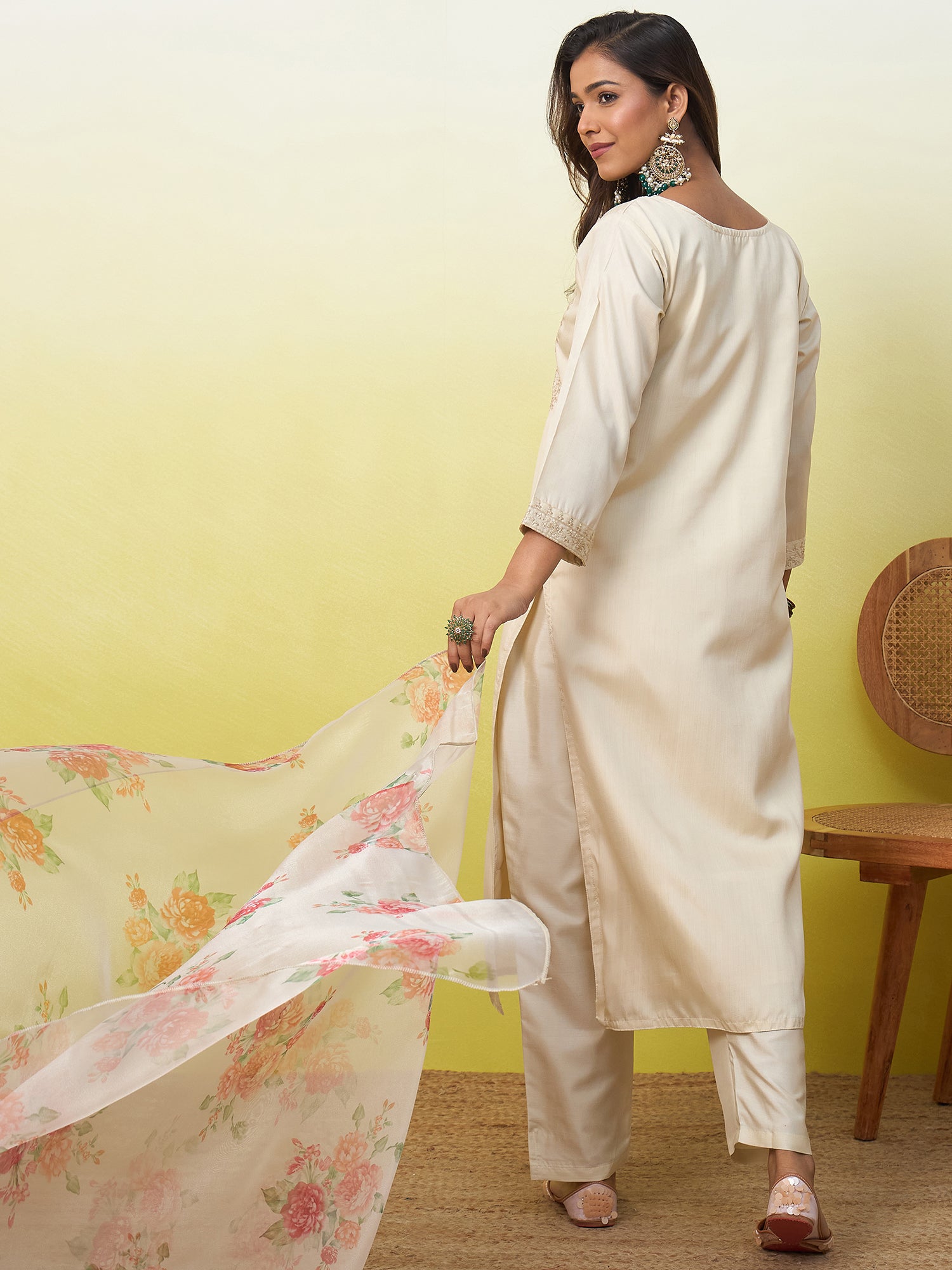 Kavya Women's Embroidered Yoke Design Straight Kurta Set with Dupatta