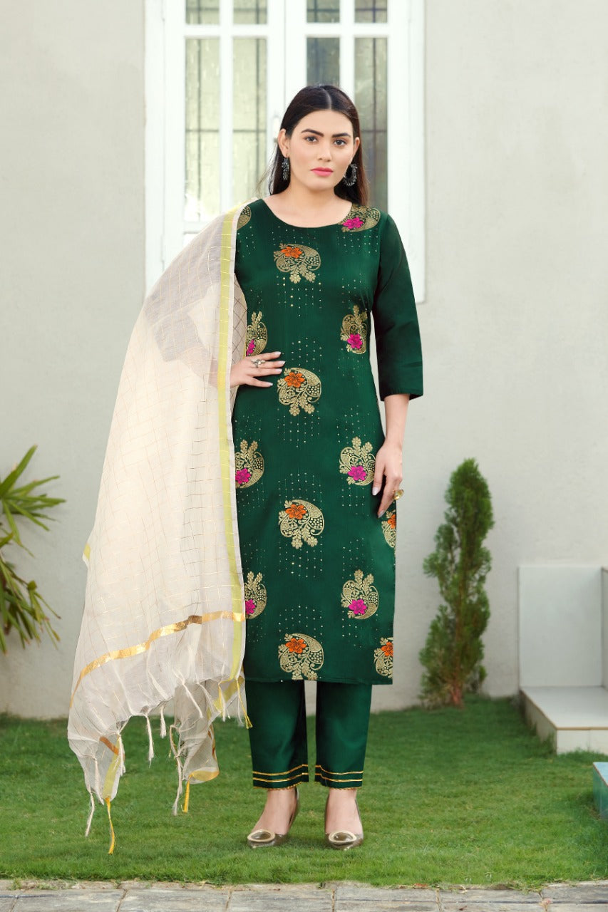 VredeVogel Cotton Silk Jacquard Kurta Pant With chanderi Silk dupatta Sets