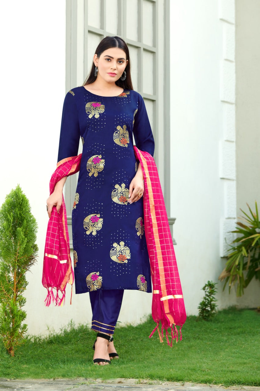 VredeVogel Cotton Silk Jacquard Kurta Pant With chanderi Silk dupatta Sets