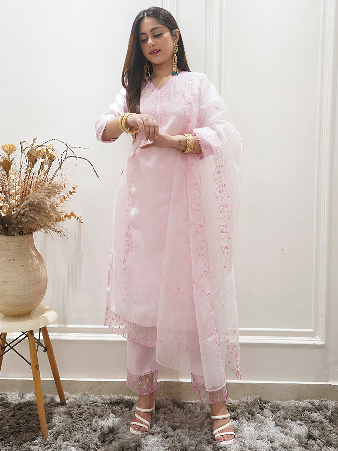 Swarnika Women's Viscose Roman Silk Kurta Set Ready to Wear Elegant Lightweight Soft Ethnic Outfit