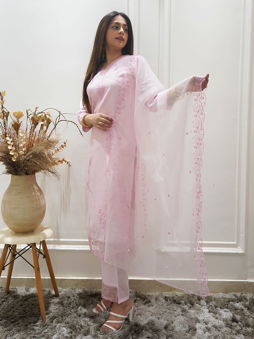 Swarnika Women's Viscose Roman Silk Kurta Set Ready to Wear Elegant Lightweight Soft Ethnic Outfit