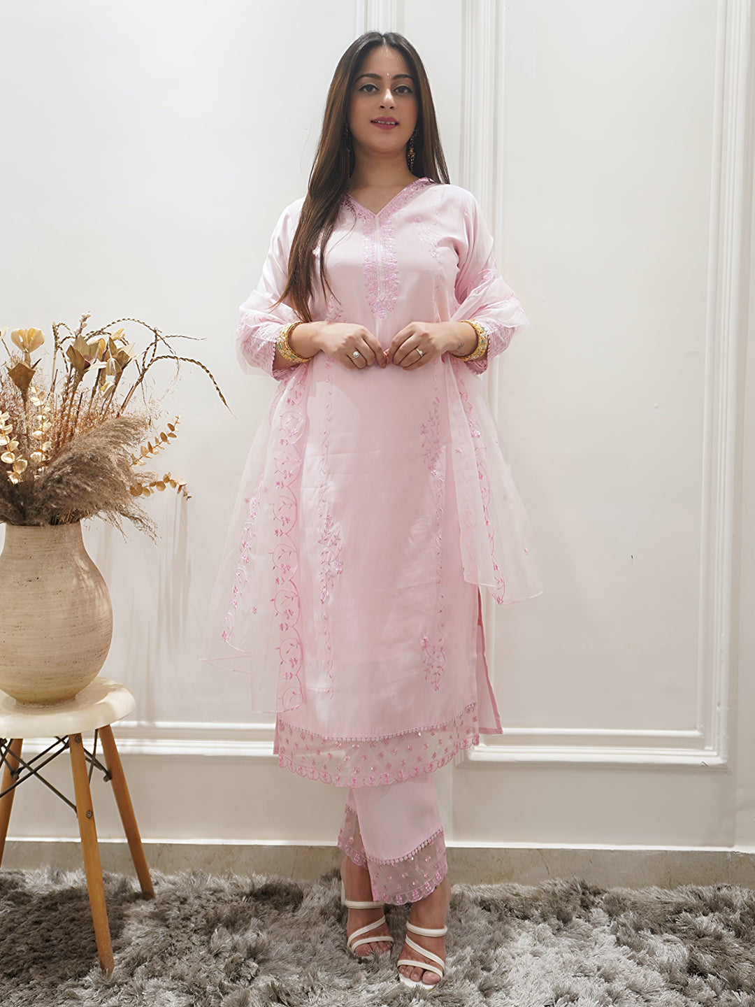 Swarnika Women's Viscose Roman Silk Kurta Set Ready to Wear Elegant Lightweight Soft Ethnic Outfit