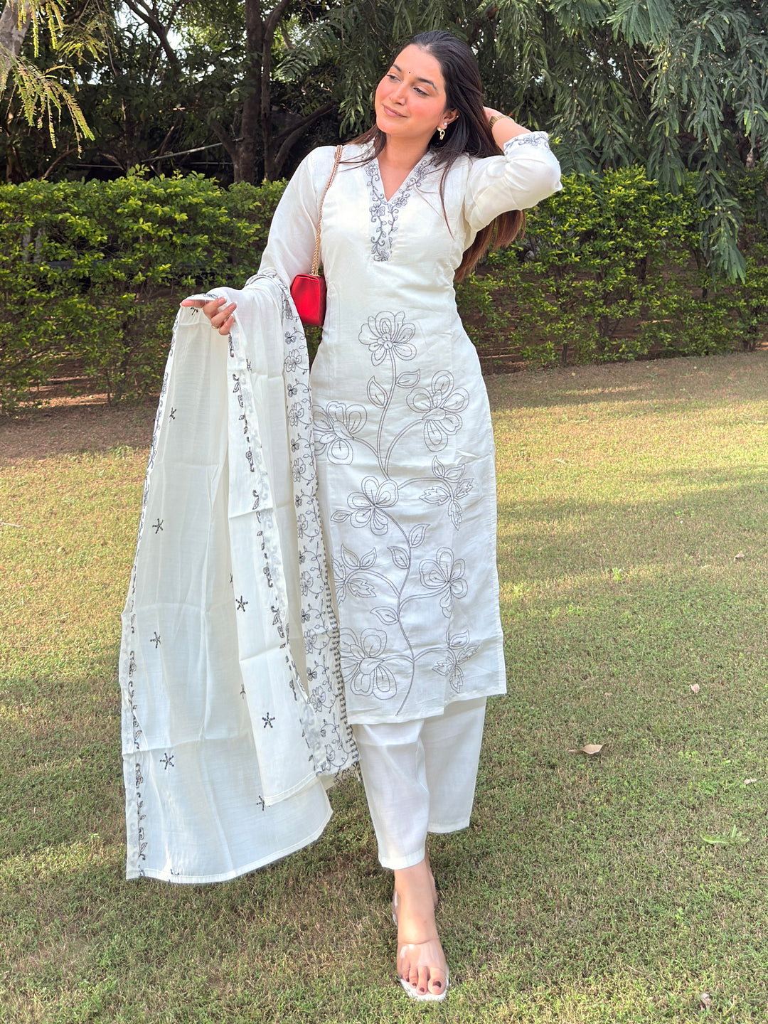 Kavya Silk Blend Embroidered Straight Kurta Set with Trousers & Dupatta