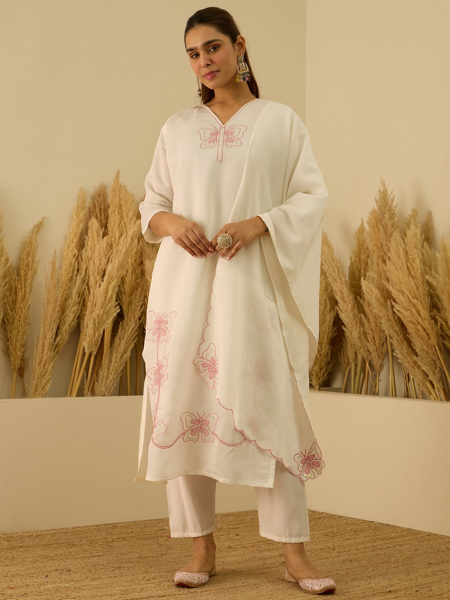 Anokhi White Embroidred Kurta Sets with Heavy thread Work Women Suits