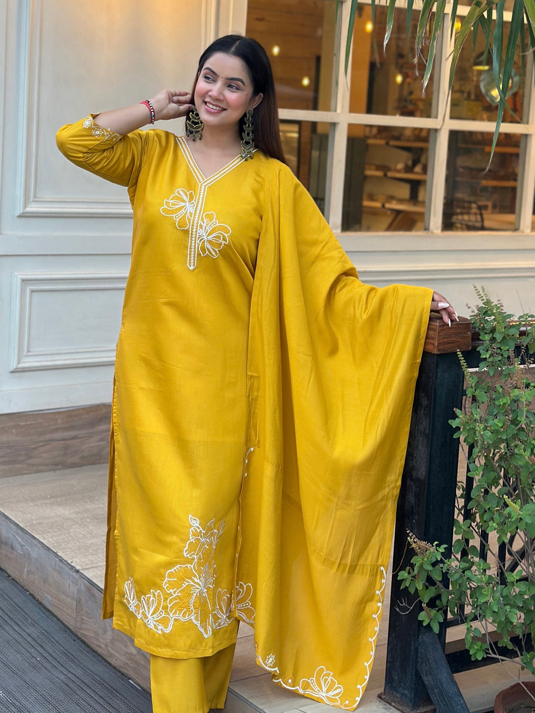 Twinkal Yellow Kurta and Pant Dupatta Sets Silk Blend Fabrics with Embroidery
