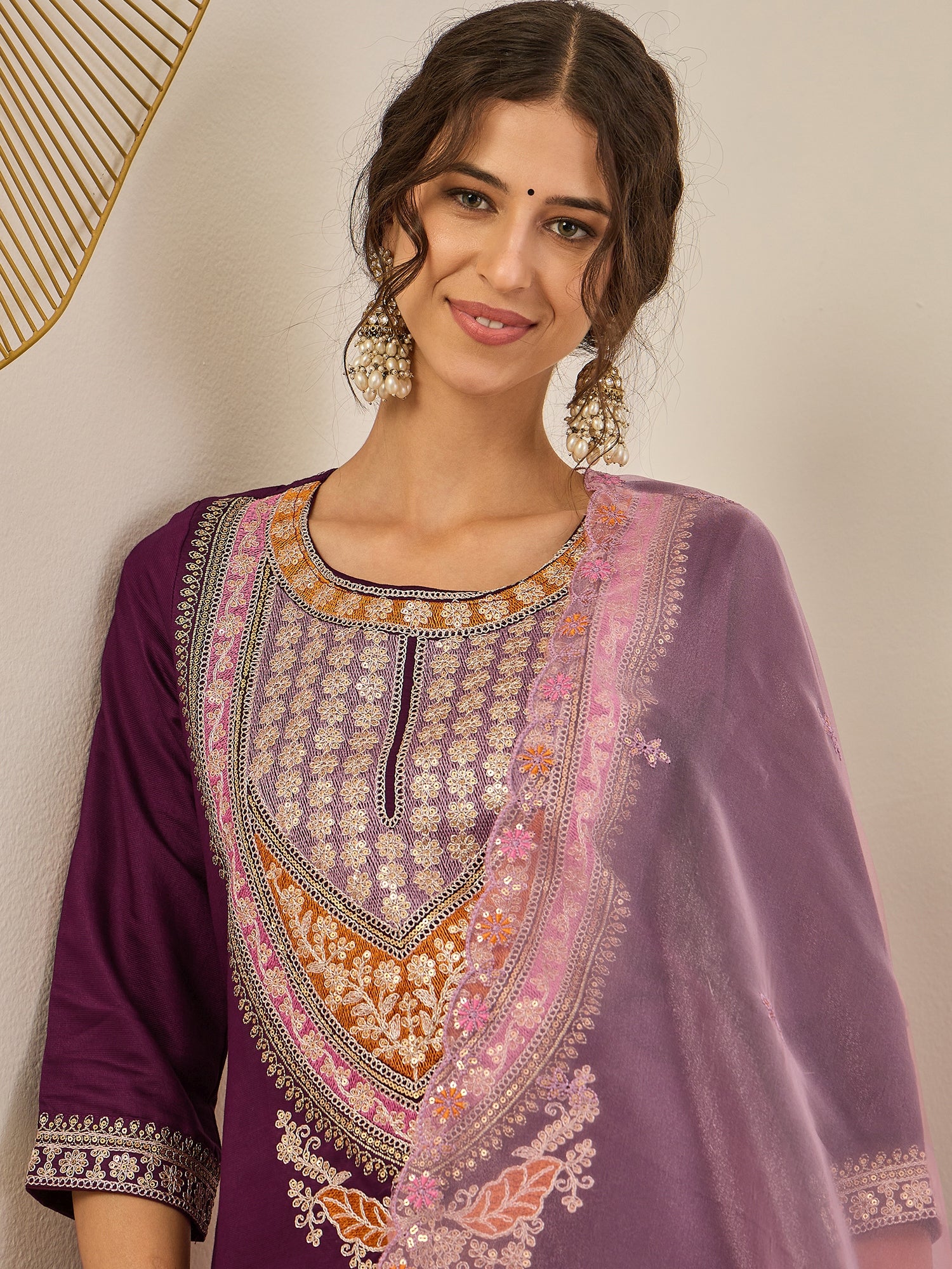 Tanirika Women's Embroidered Viscose Rayon Calf Length Straight Kurta Trouser with Dupatta Set