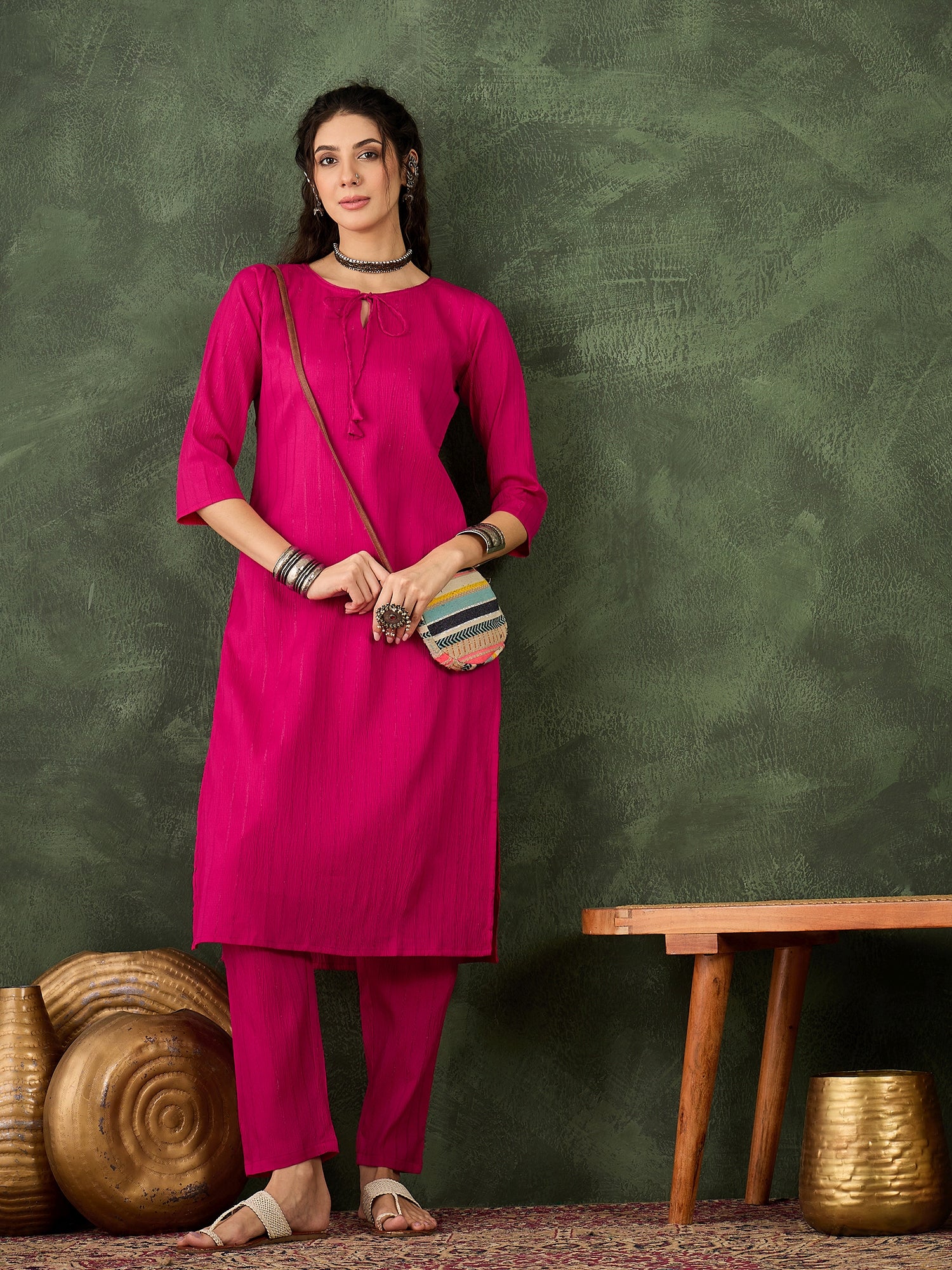 Samara Women's Office, Festive Wear Rani Straight Kurta & Pant, Co-ord Set
