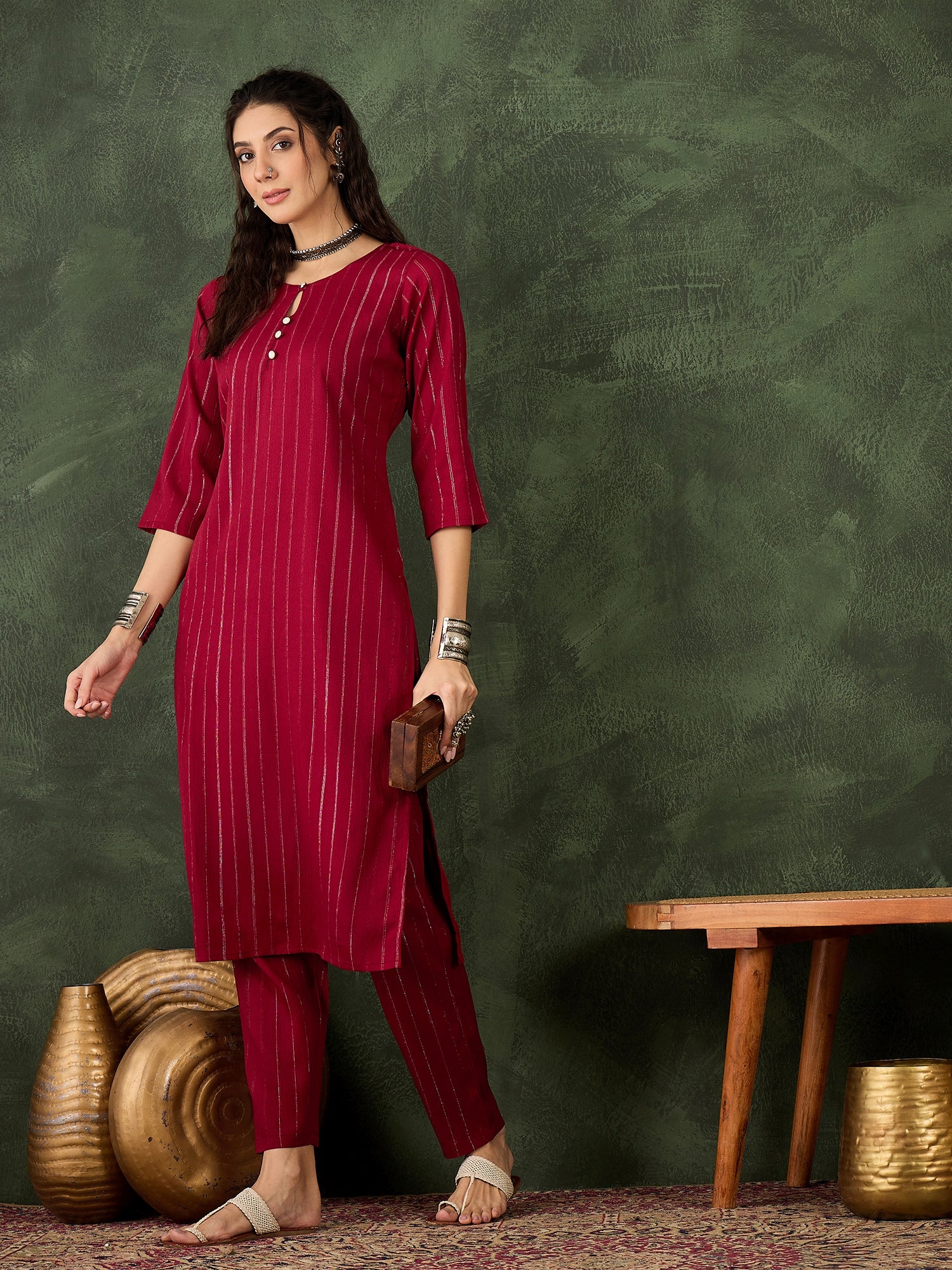 Samara Women's Office, Festive Wear Maroon Straight Kurta & Pant, Co-ord Set