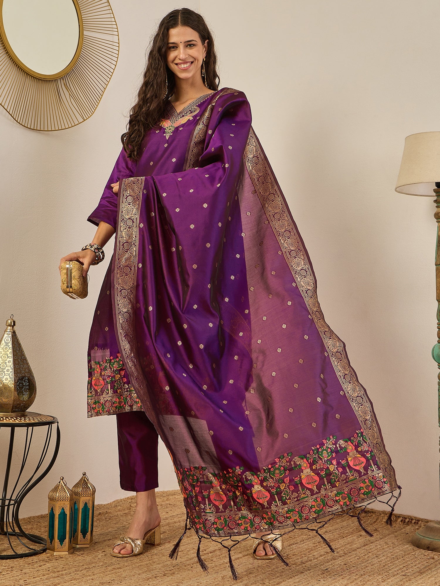 Gulnaar Cotton Silk Kurta Set with Banarasi Minakari Dupatta Zari Work Ready to Wear Elegance
