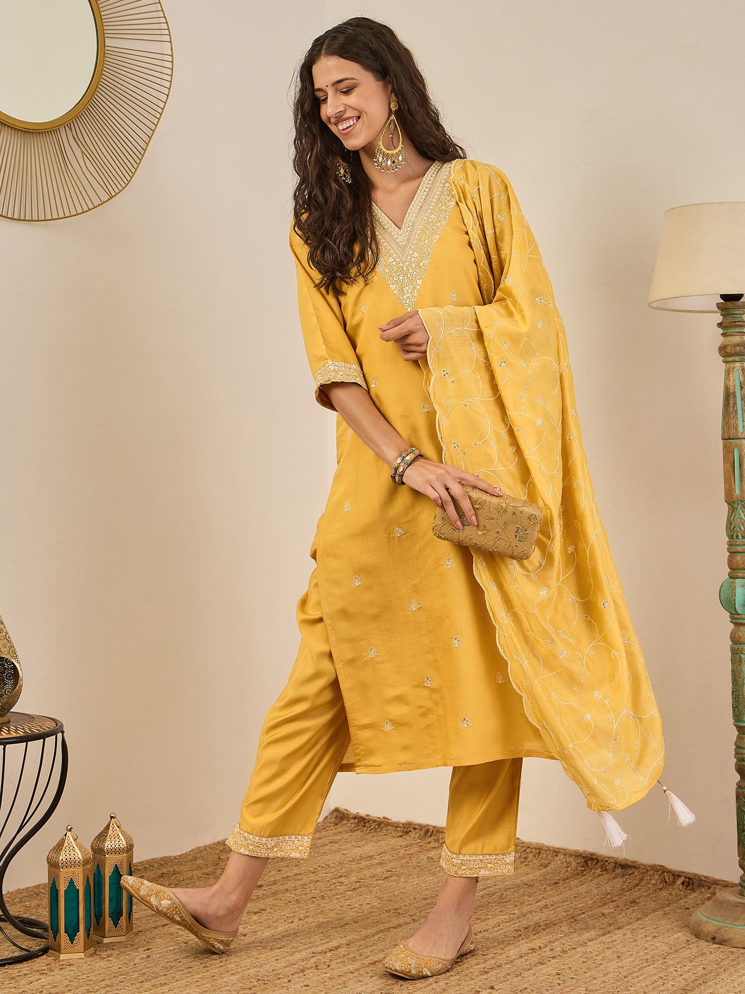 Swarnika Elegant Silk Blend Kurta Set with Chanderi Dupatta Ready to Wear Embroidered Party Wear Outfit