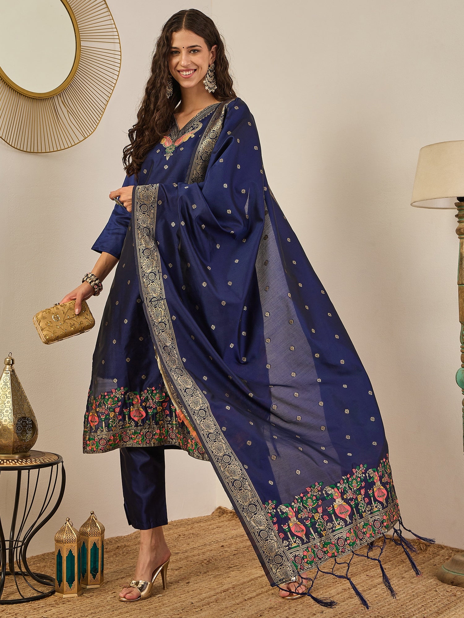 Gulnaar Cotton Silk Kurta Set with Banarasi Minakari Dupatta Zari Work Ready to Wear Elegance