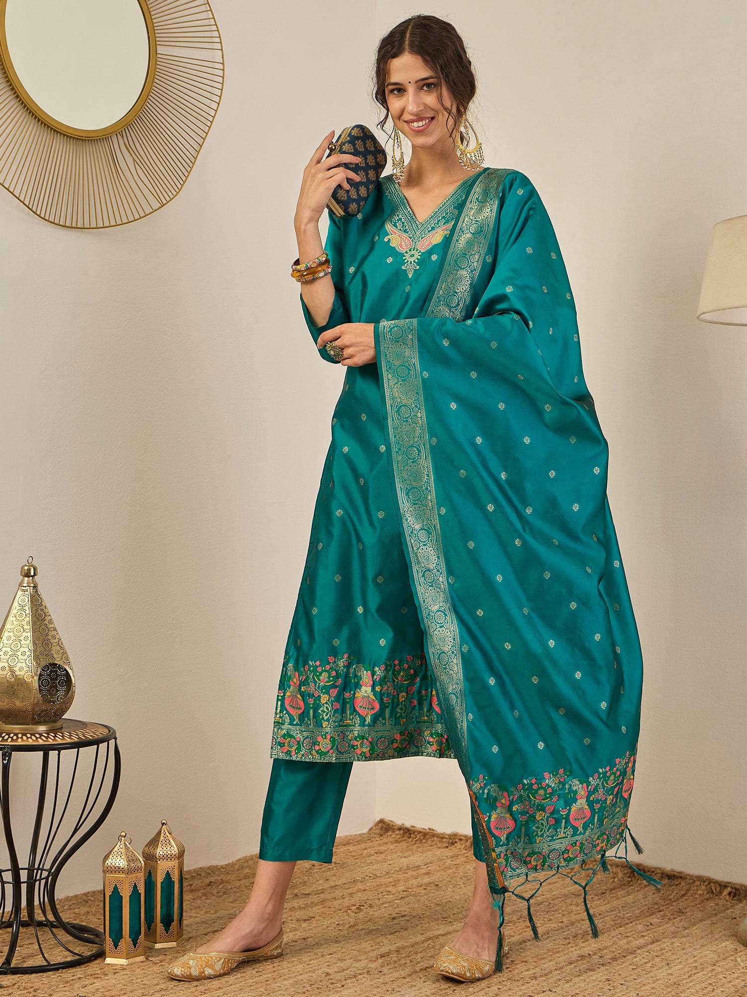 Gulnaar Cotton Silk Kurta Set with Banarasi Minakari Dupatta Zari Work Ready to Wear Elegance
