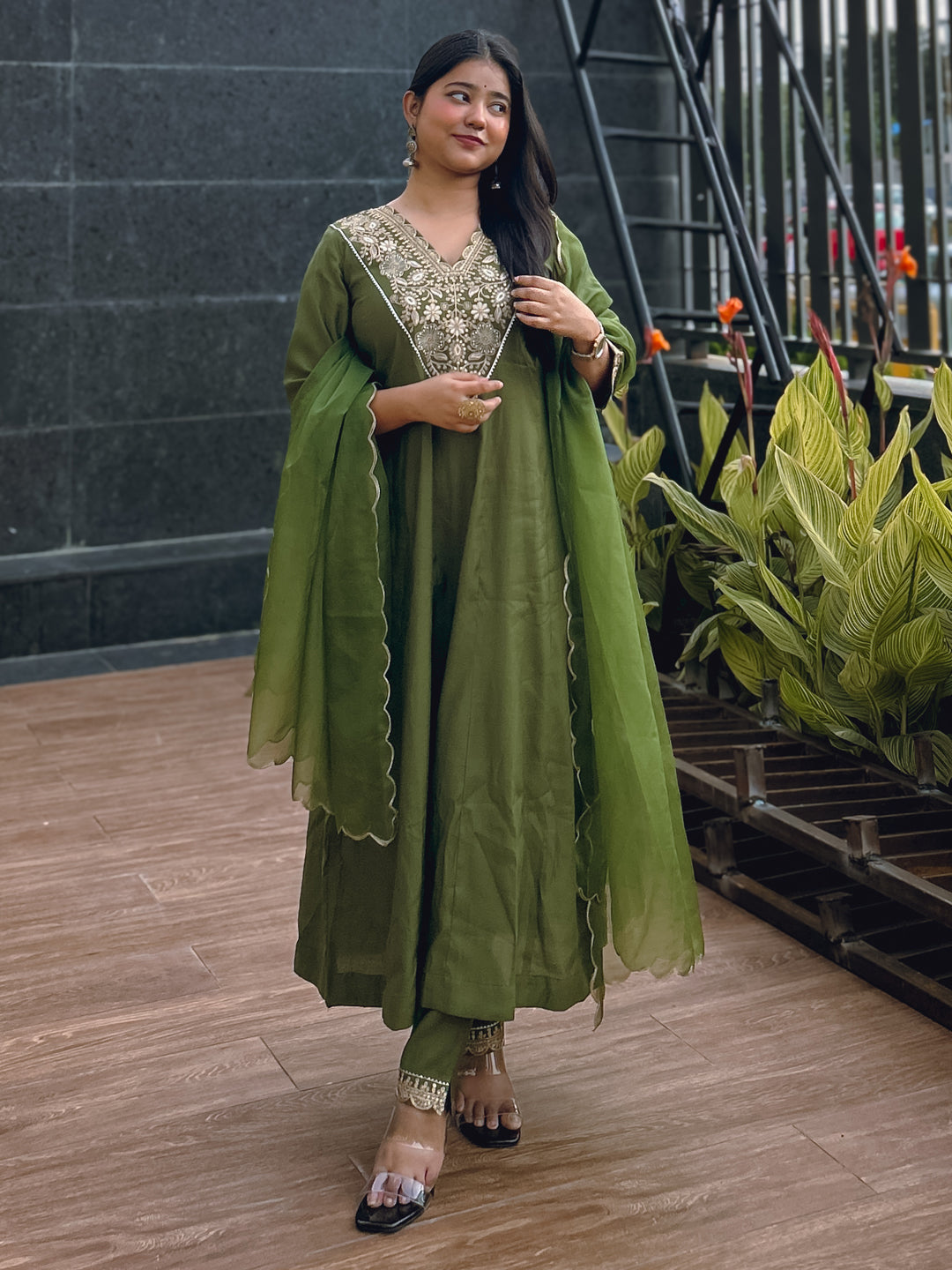 Ruby Petal Mehndi Kalidaar Festive Anarkali Set Suits