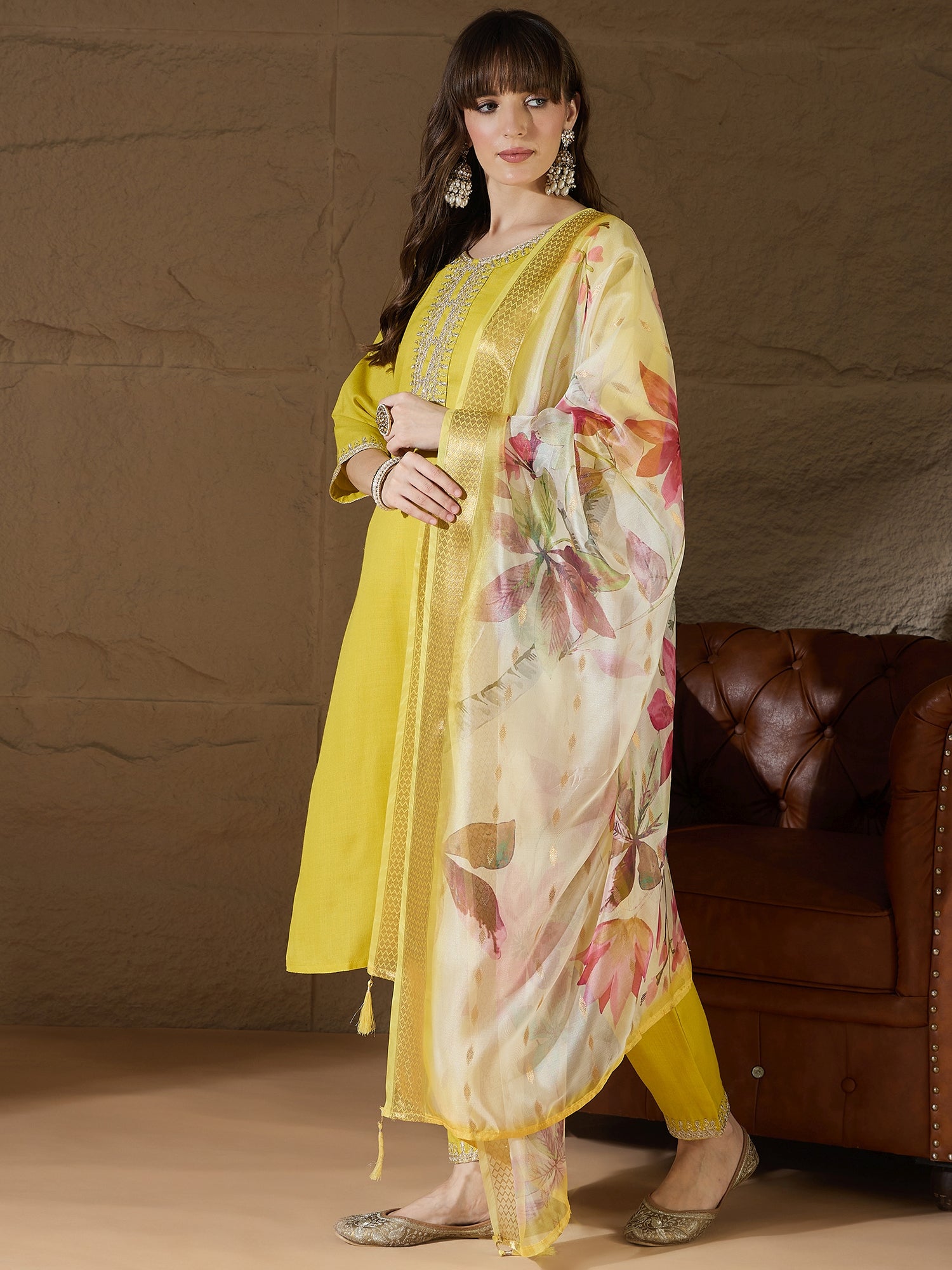 Nitya Women Kurta and Trousers Pant Sets Cotton Blend