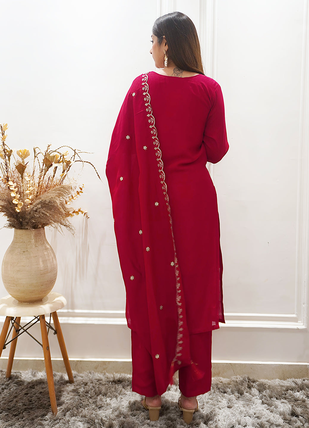 Zariyaa Silk Blend Embroidered Anarkali Kurta Pant Set with Dupatta Party Wear Ethnic Suit for Women
