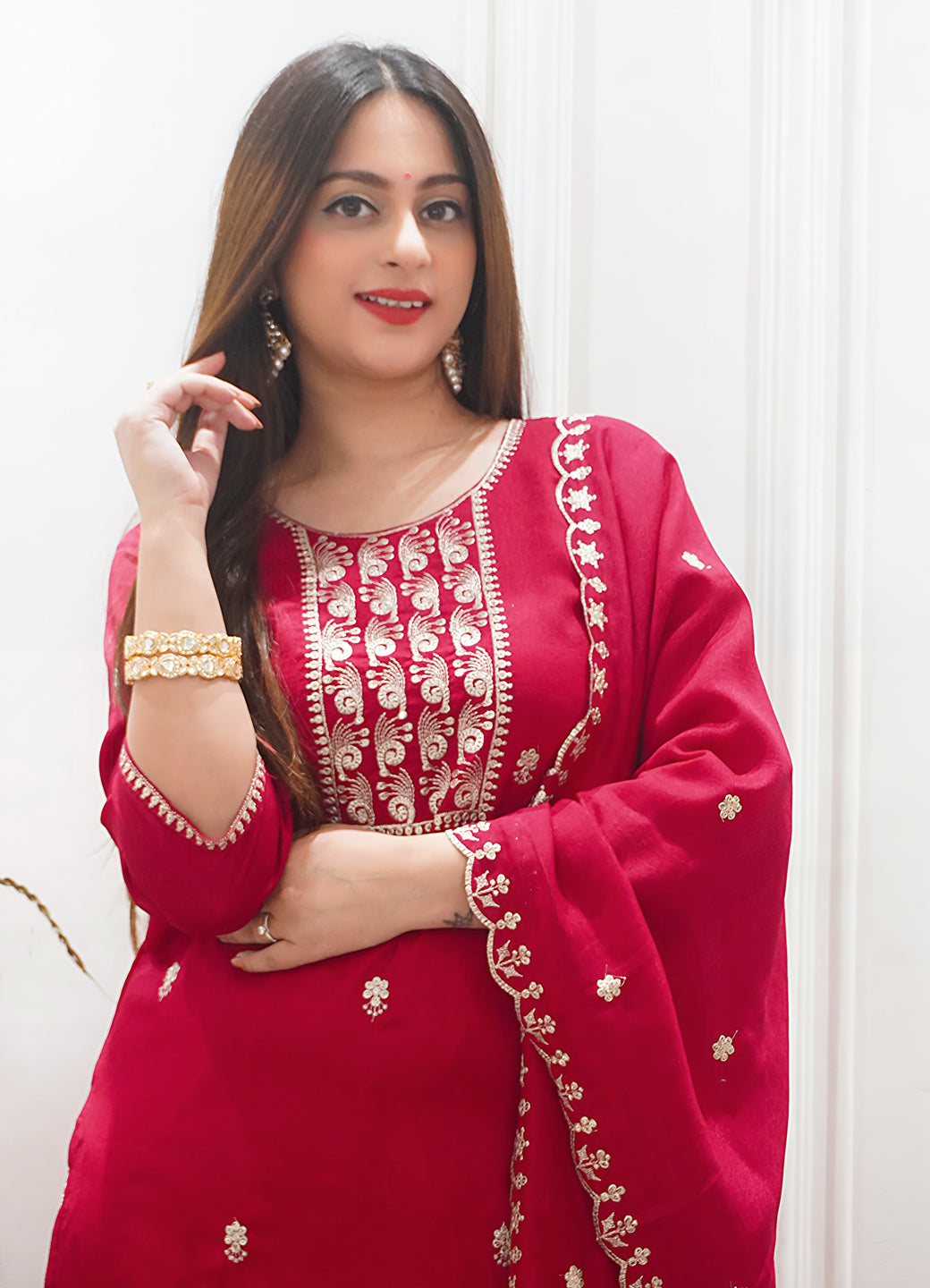Zariyaa Silk Blend Embroidered Anarkali Kurta Pant Set with Dupatta Party Wear Ethnic Suit for Women
