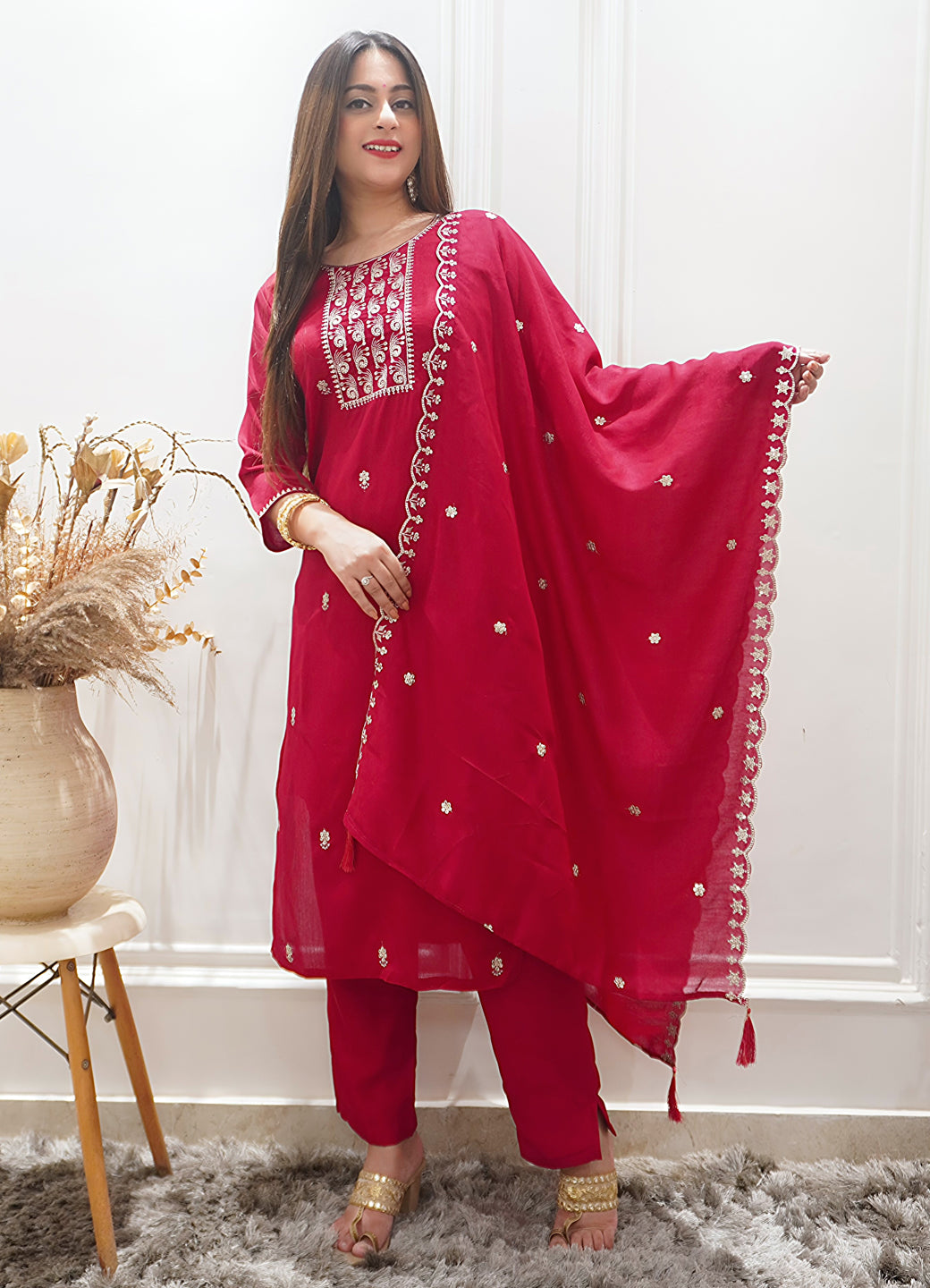 Zariyaa Silk Blend Embroidered Anarkali Kurta Pant Set with Dupatta Party Wear Ethnic Suit for Women