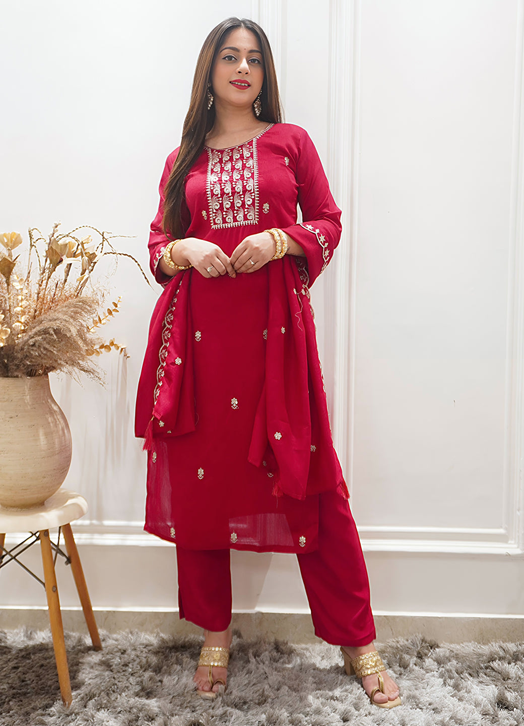 Zariyaa Silk Blend Embroidered Anarkali Kurta Pant Set with Dupatta Party Wear Ethnic Suit for Women
