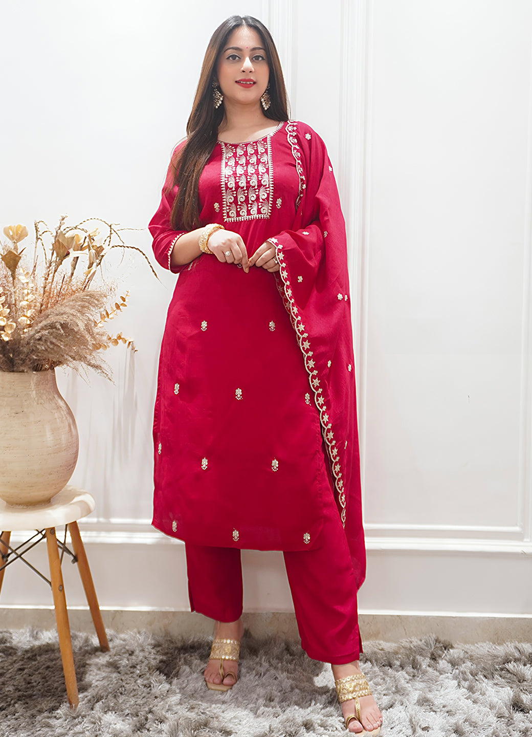 Zariyaa Silk Blend Embroidered Anarkali Kurta Pant Set with Dupatta Party Wear Ethnic Suit for Women