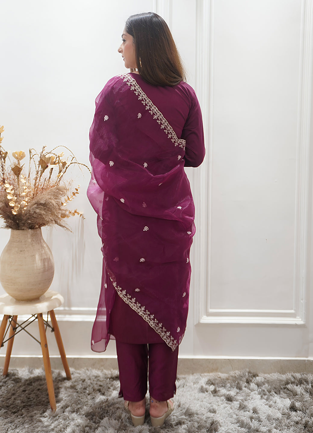 Aabha Womens Embroidered Silk Blend Kurta Pant Dupatta Set Stylish Comfortable Ethnic Wear