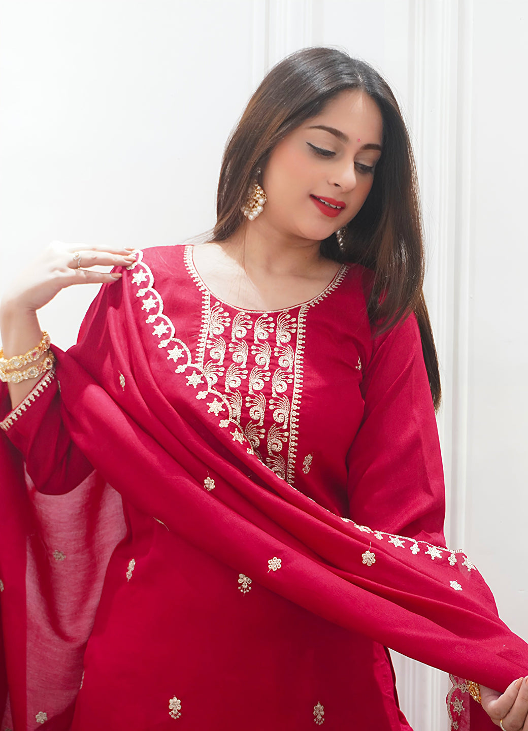 Zariyaa Silk Blend Embroidered Anarkali Kurta Pant Set with Dupatta Party Wear Ethnic Suit for Women