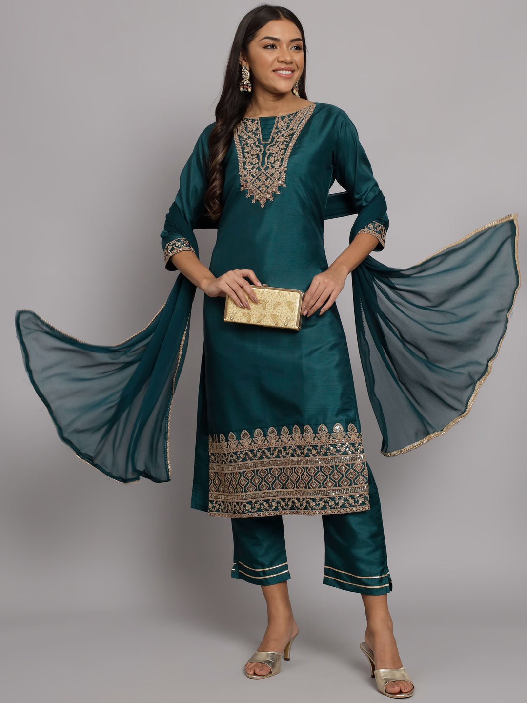 VredeVogel Silk Blend Heavy Zari Work Kurta and Trousers Pant Set