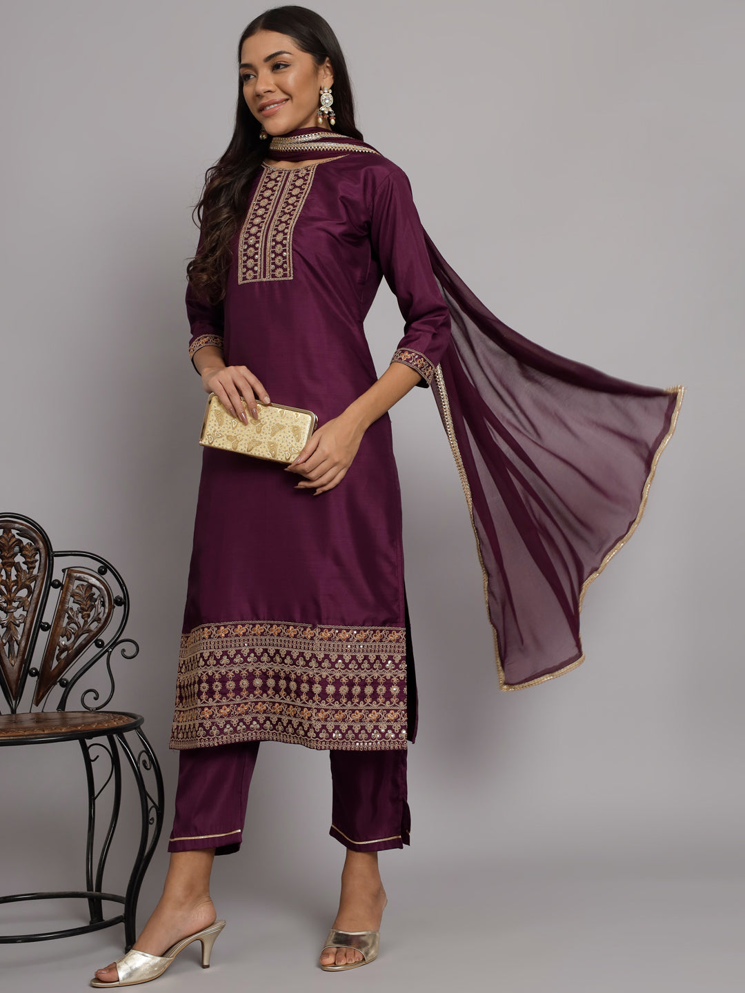 VredeVogel Silk Blend Heavy Zari Work Kurta and Trousers Pant Set
