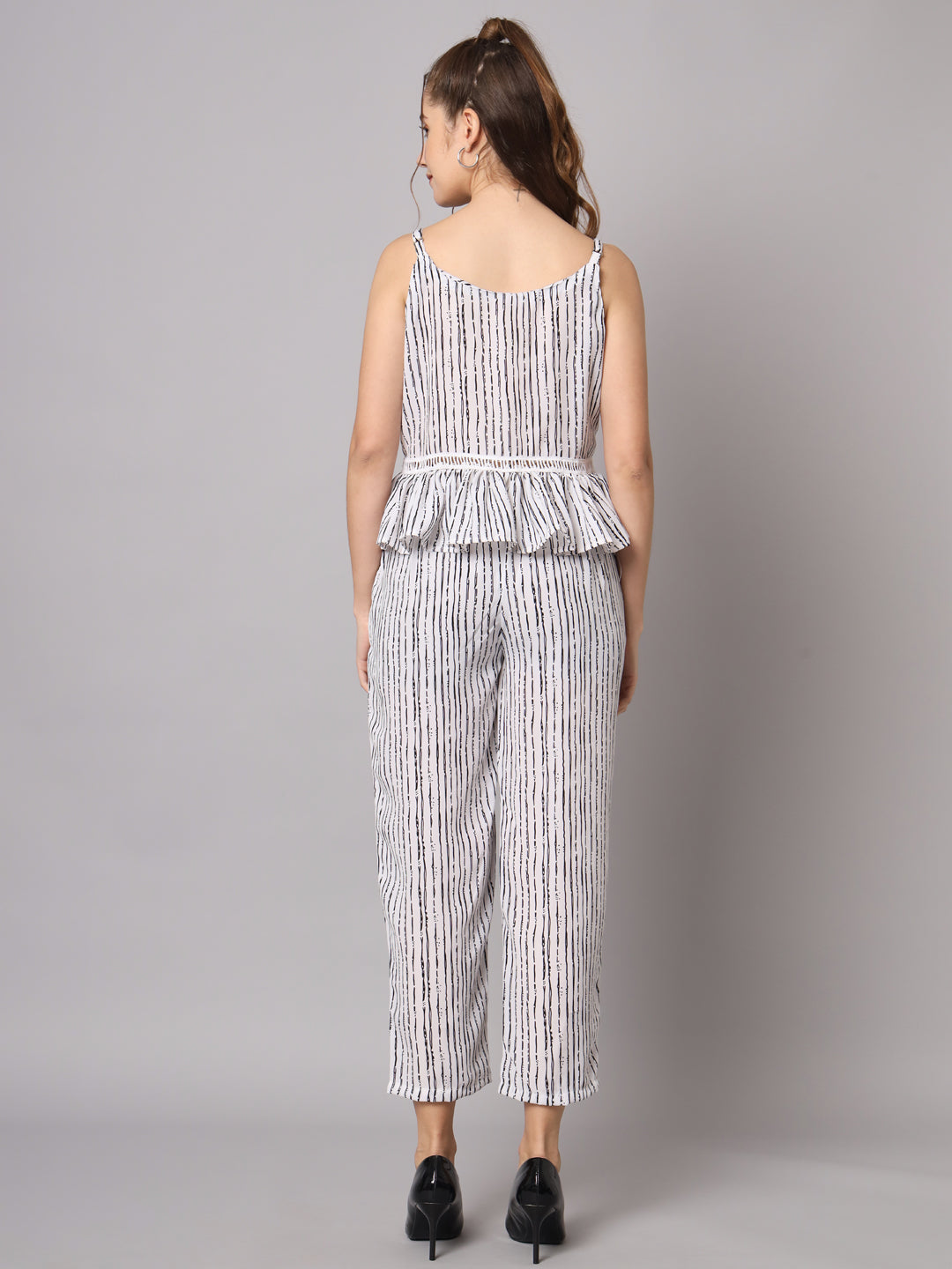 VredeVogel Women's Printed Polyester Rayon Regular Fit Striped Jumpsuit Maxi Dress
