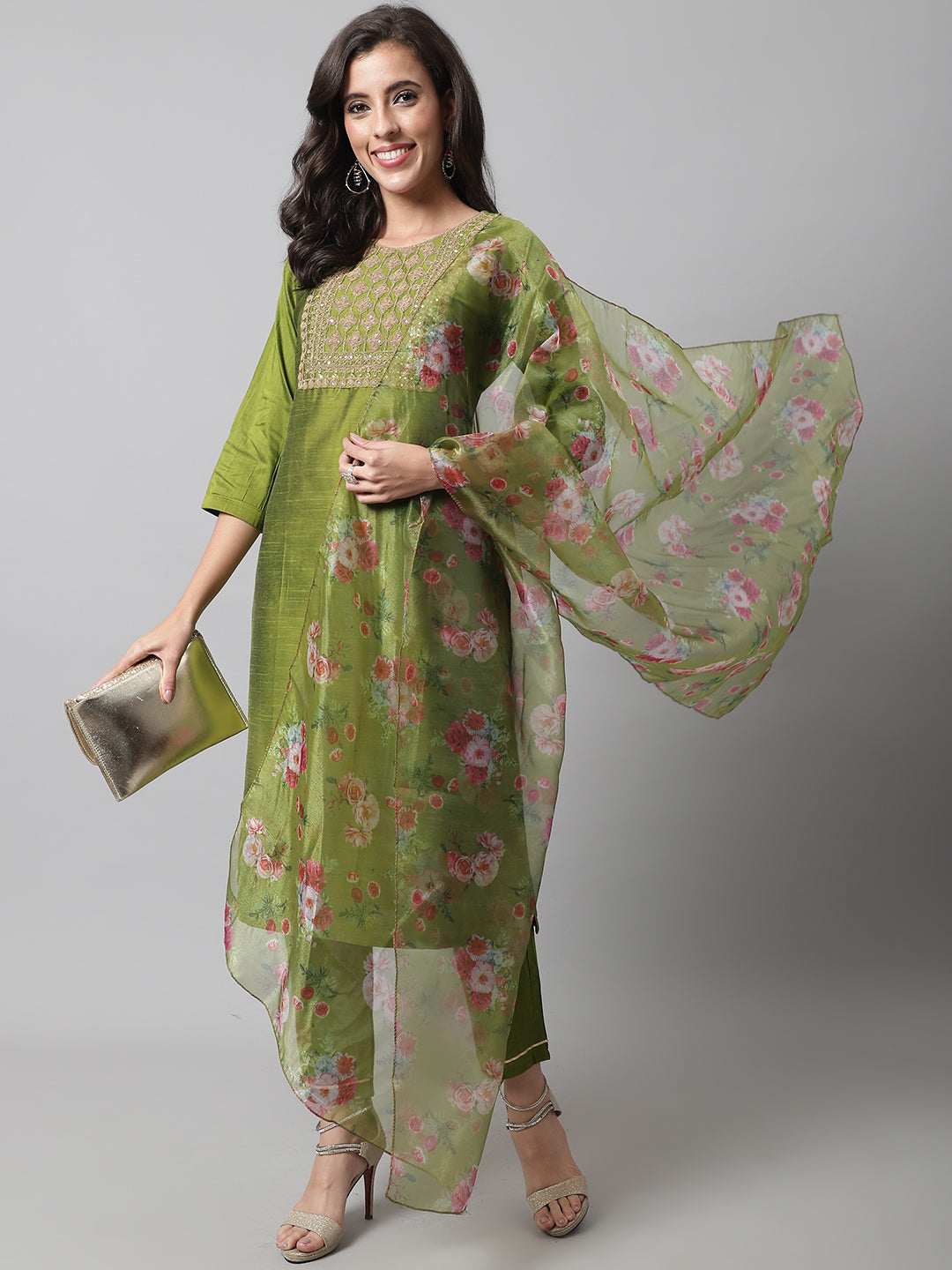 VredeVogel  Women Kurta and Trousers Pant Set Silk Blend